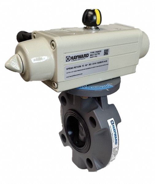 Pneumatically Actuated Two-Way Ball Valve: 1/2 in, PVC, Full Port Ball Port