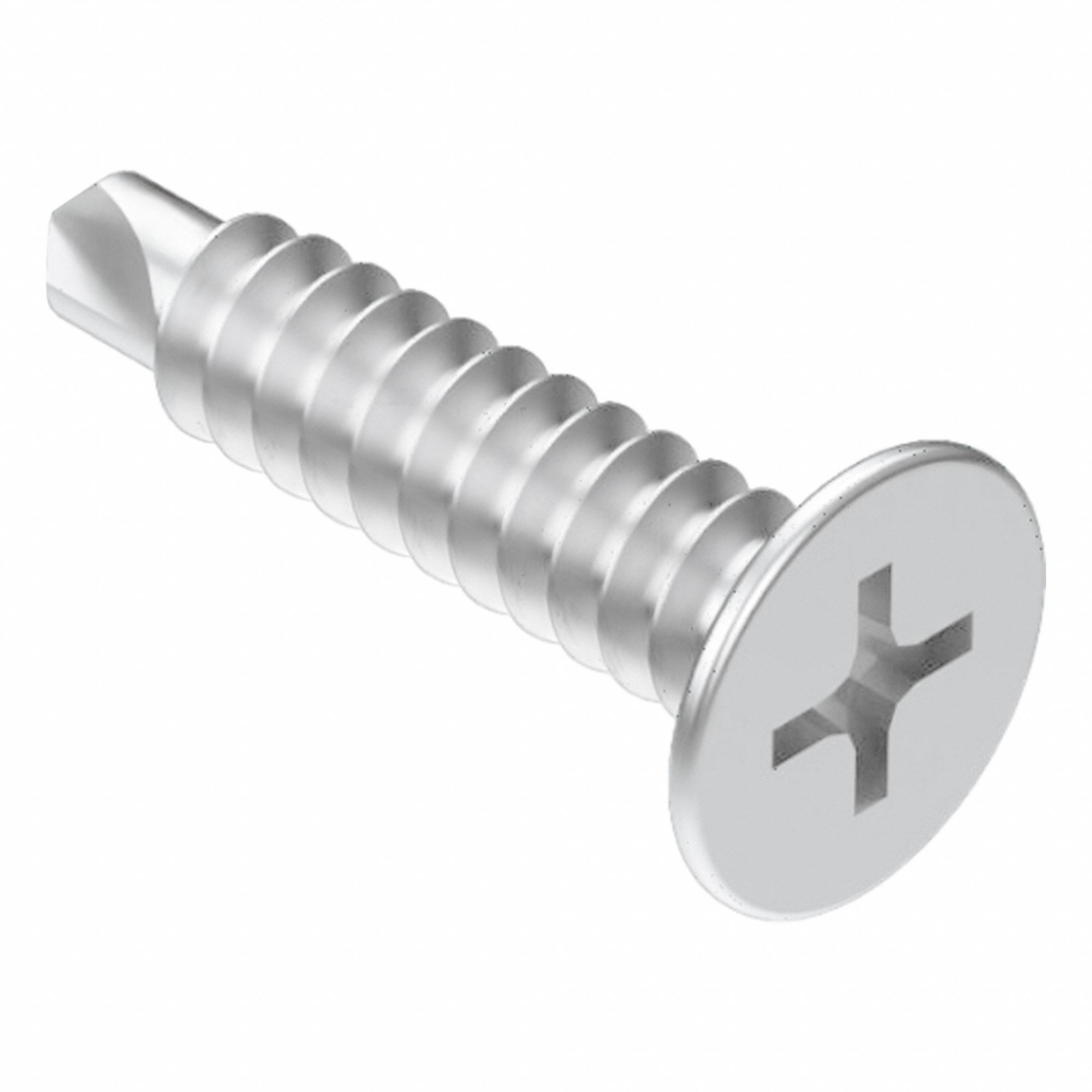 Self-Drilling Screw: #8 Size, 1 in Lg, Steel, Zinc-Plated, Wafer, Phillips, 5, 000 PK