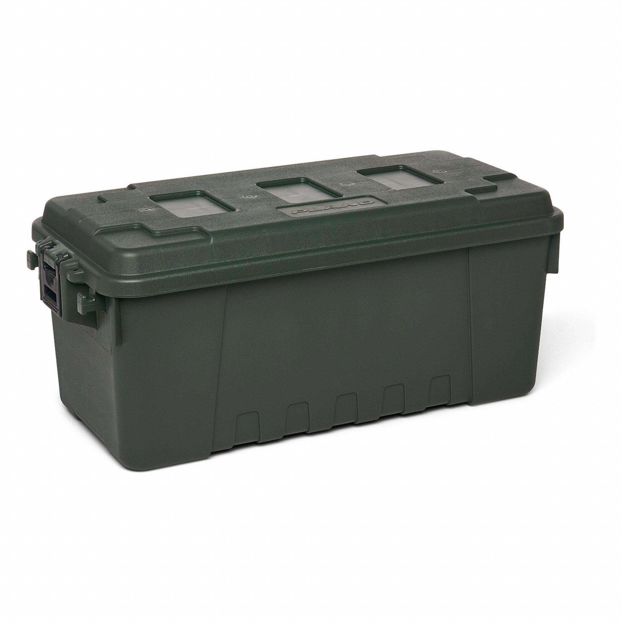 Storage Trunk: 27 gal, 37 1/2 in x 18 in x 14 in, Green, Plastic, 2 Handles, Latches