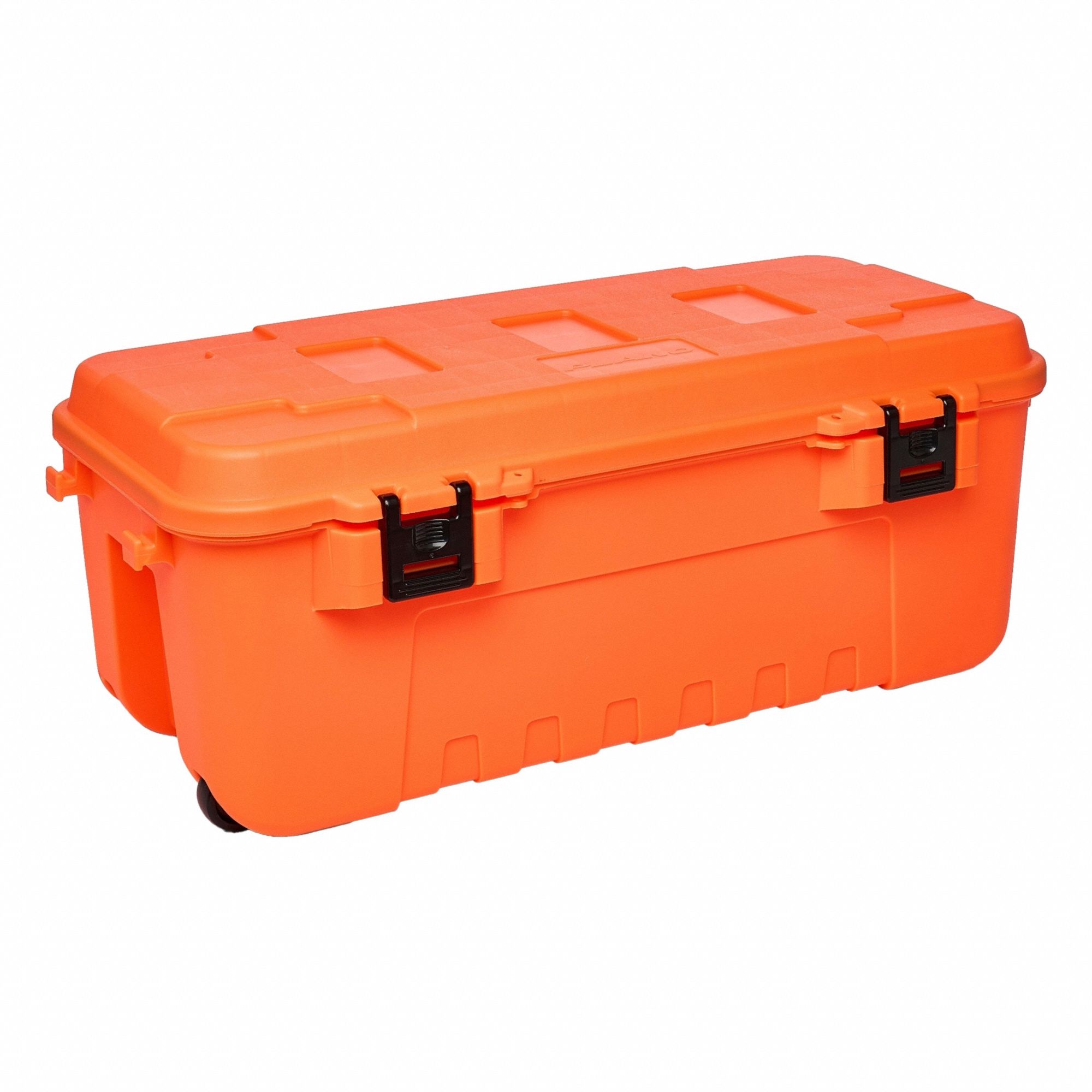 Storage Trunk: 27 gal, 37 1/4 in x 18 in x 14 in, Orange, Plastic, 2 Handles, Latches