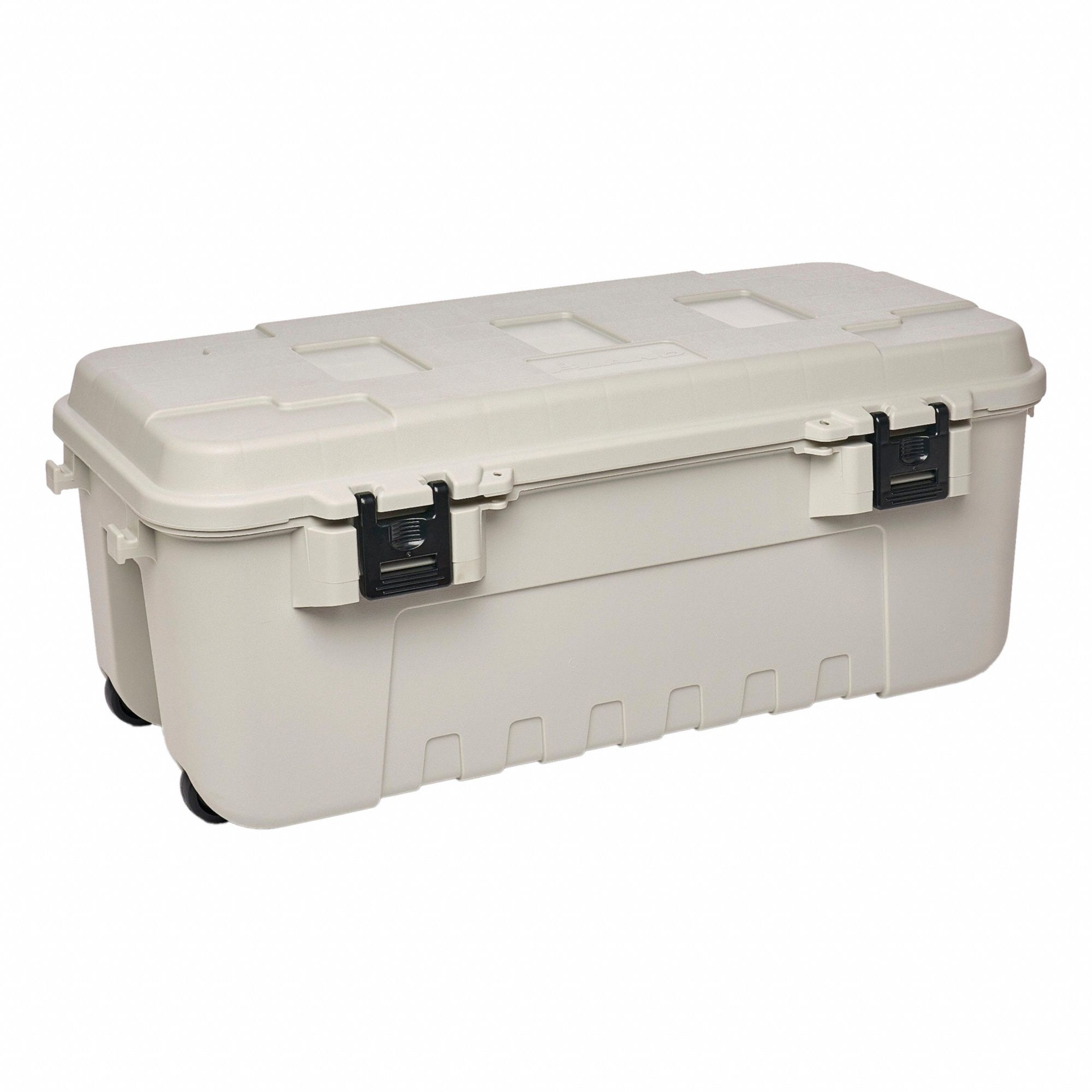 Storage Trunk: 27 gal, 37 1/4 in x 18 in x 14 in, Beige, Plastic, 2 Handles, Latches