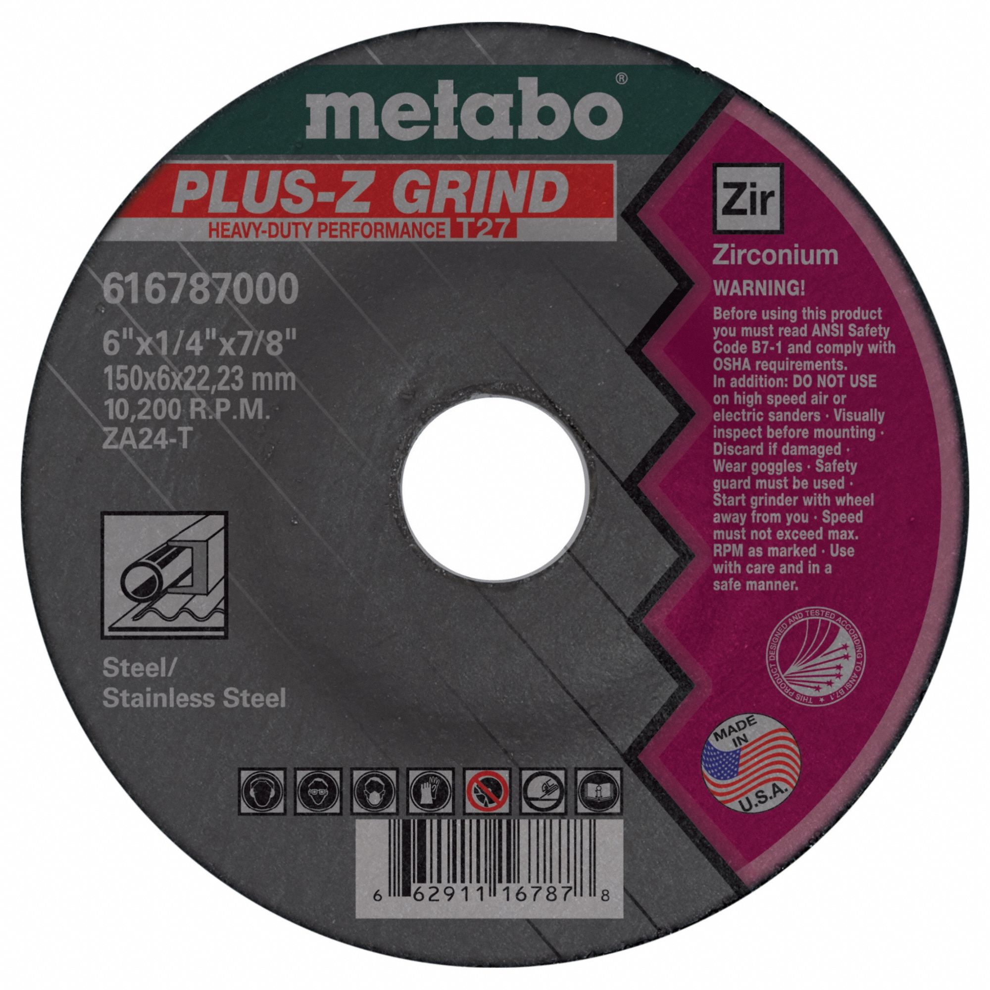 Grinding Wheel, T27, ZA24T, 6"X1/4"X7/8"