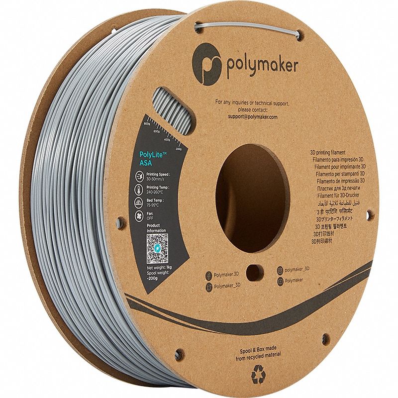 3D Printing Filament: PolyLite, ASA, 1.75 mm, 1 kg, Gray