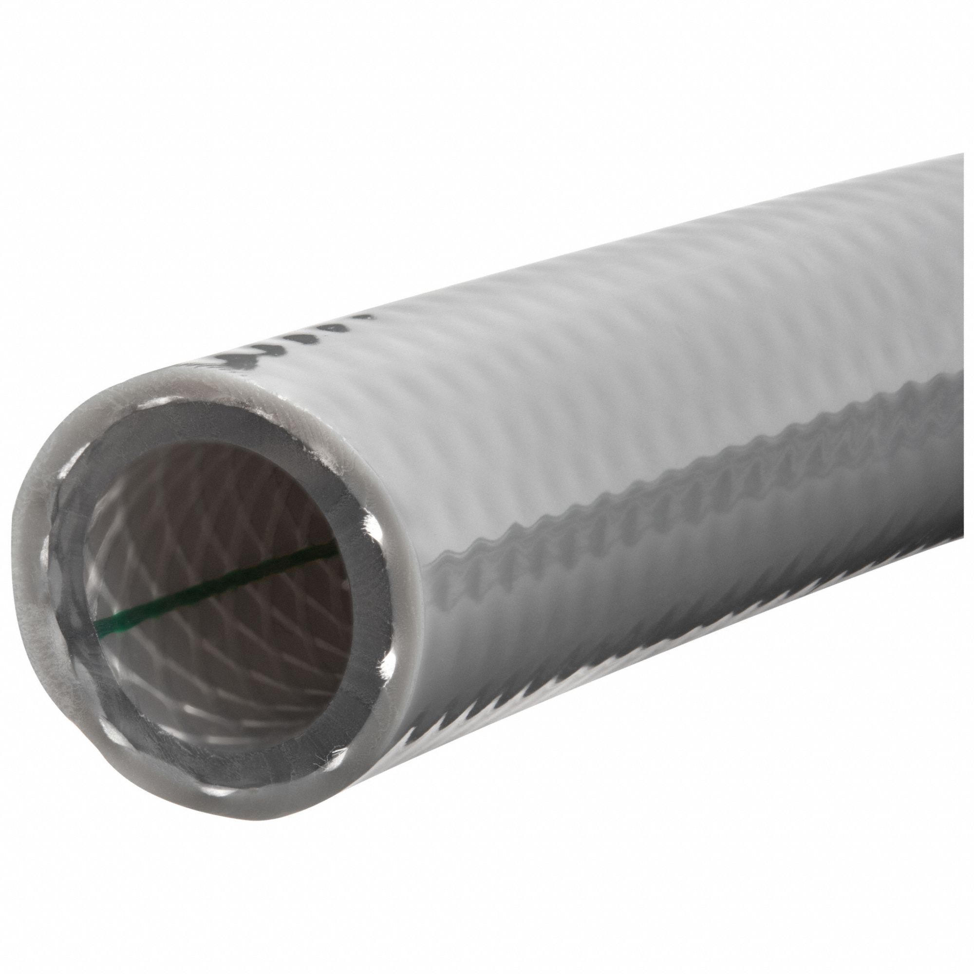 POLYESTER BRAID REINFORCED TUBING, GREY, 1/4 IN INSIDE DIA, 1/2 IN OUTSIDE DIA, 25 FT, 70A, PVC