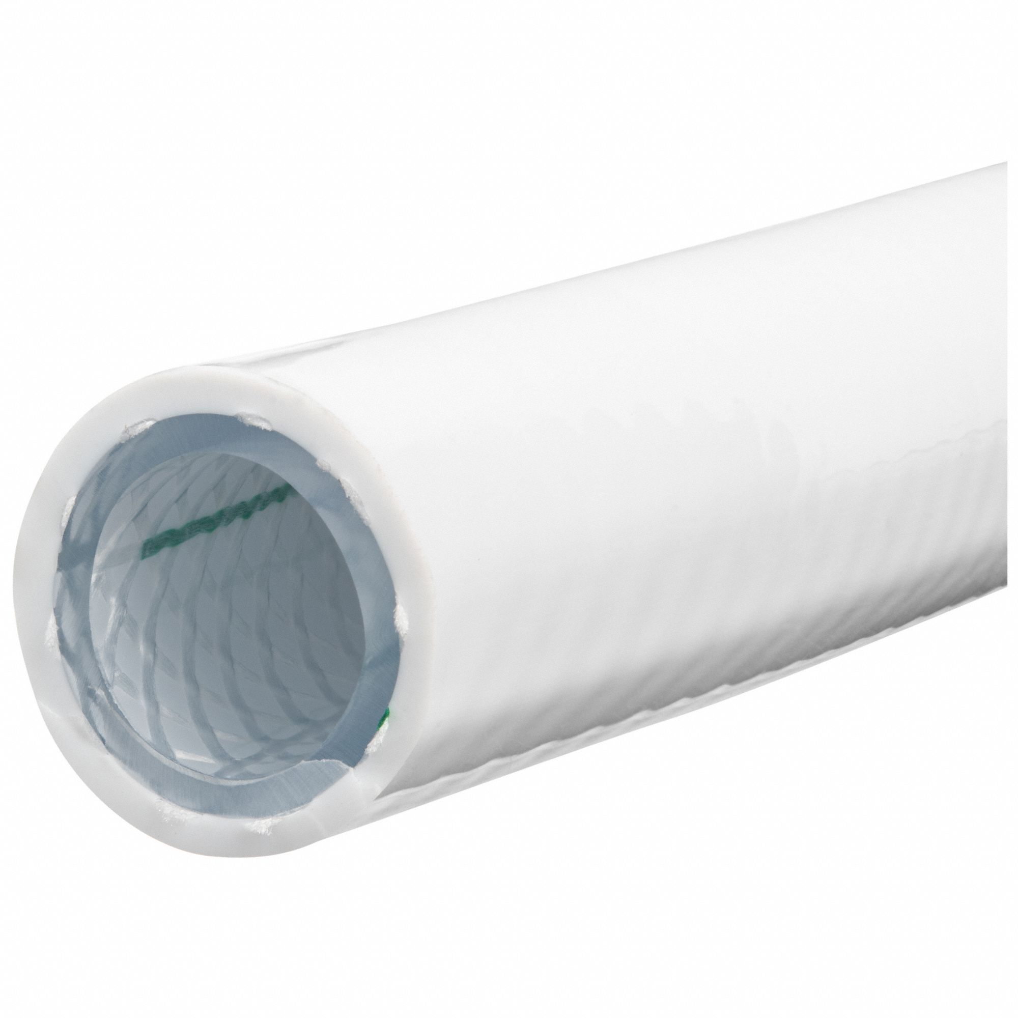 POLYESTER BRAID REINFORCED TUBING, WHITE, 19 MM INSIDE DIA, 26 MM OUTSIDE DIA, 50 FT, 70A, PVC