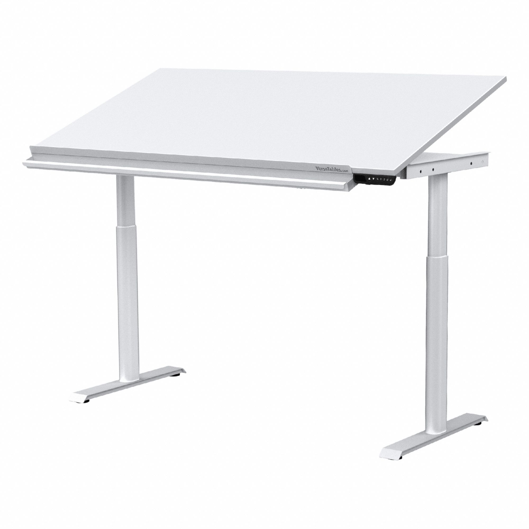 Drafting Table: High Gloss, 60 in Overall Lg, 30 in Overall Wd, Adj Ht, Wood, White, White