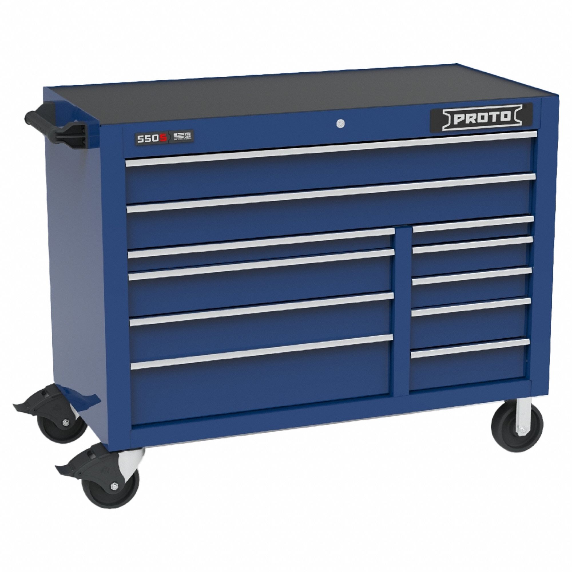Rolling Tool Cabinet: Blue / Blue Drawer, 50 in W x 25 1/4 in D x 41 in H, 11 Drawers