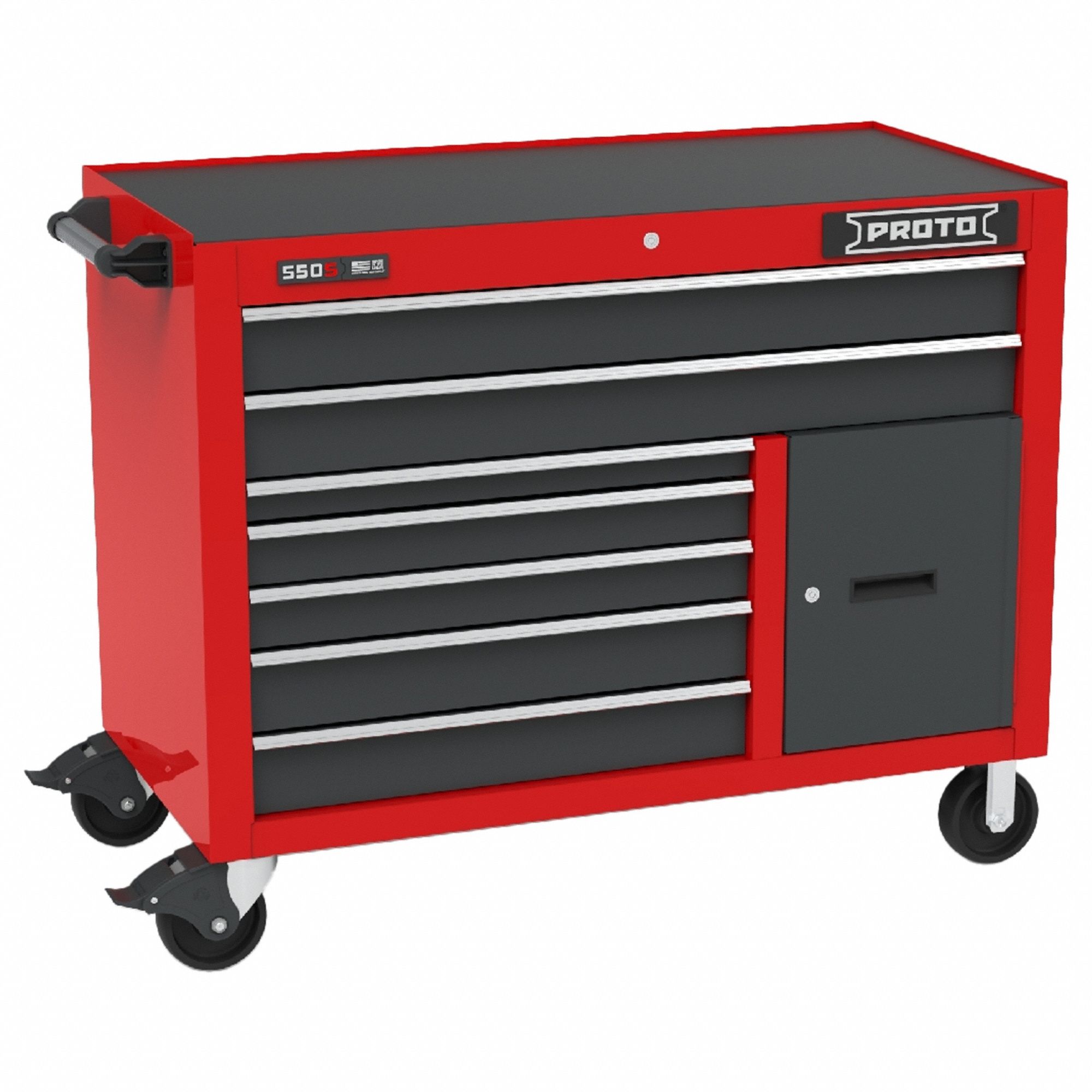 Rolling Tool Cabinet, Gray/Red, 7 Drawers