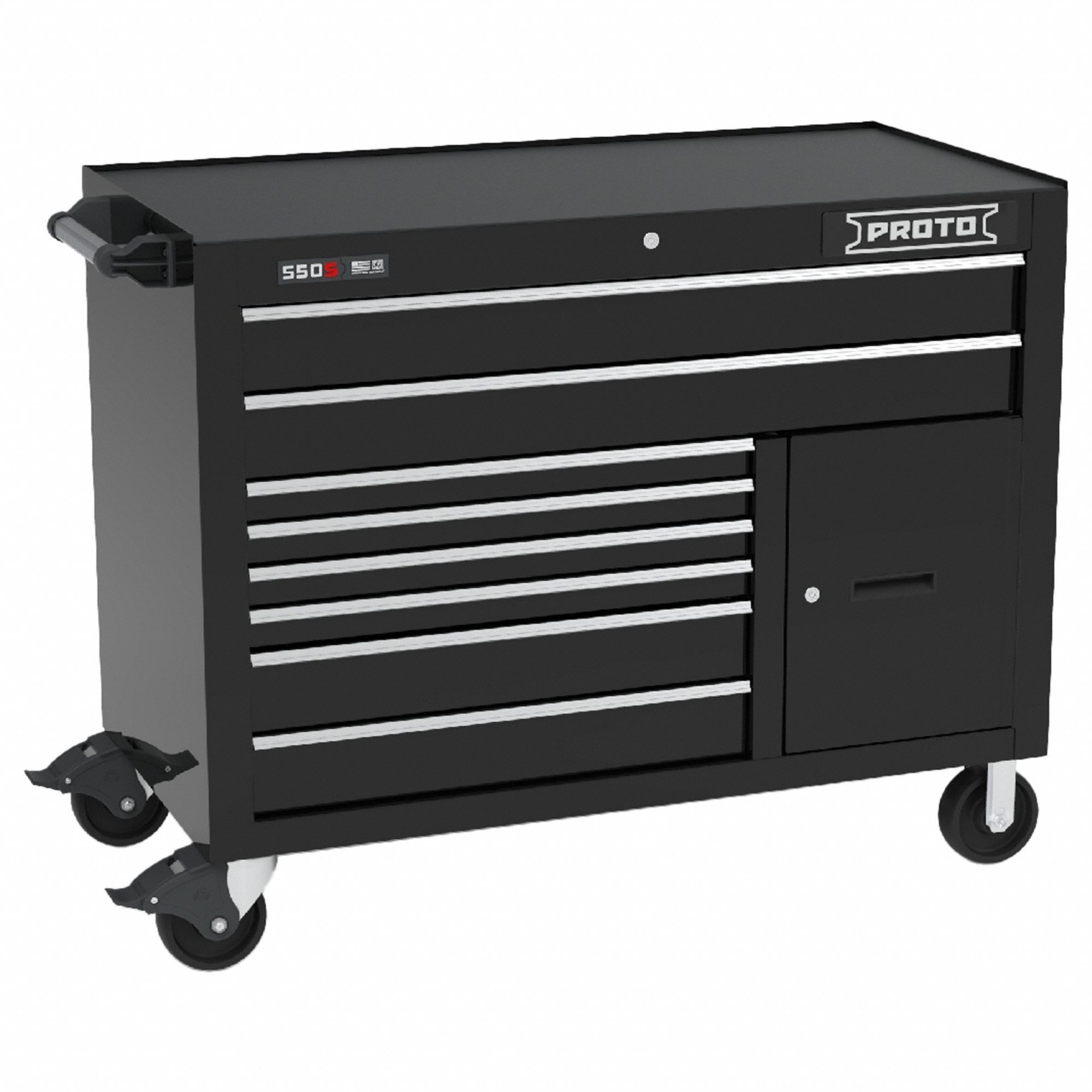Rolling Tool Cabinet: Black / Black Drawer, 50 in W x 25 1/4 in D x 41 in H, 8 Drawers