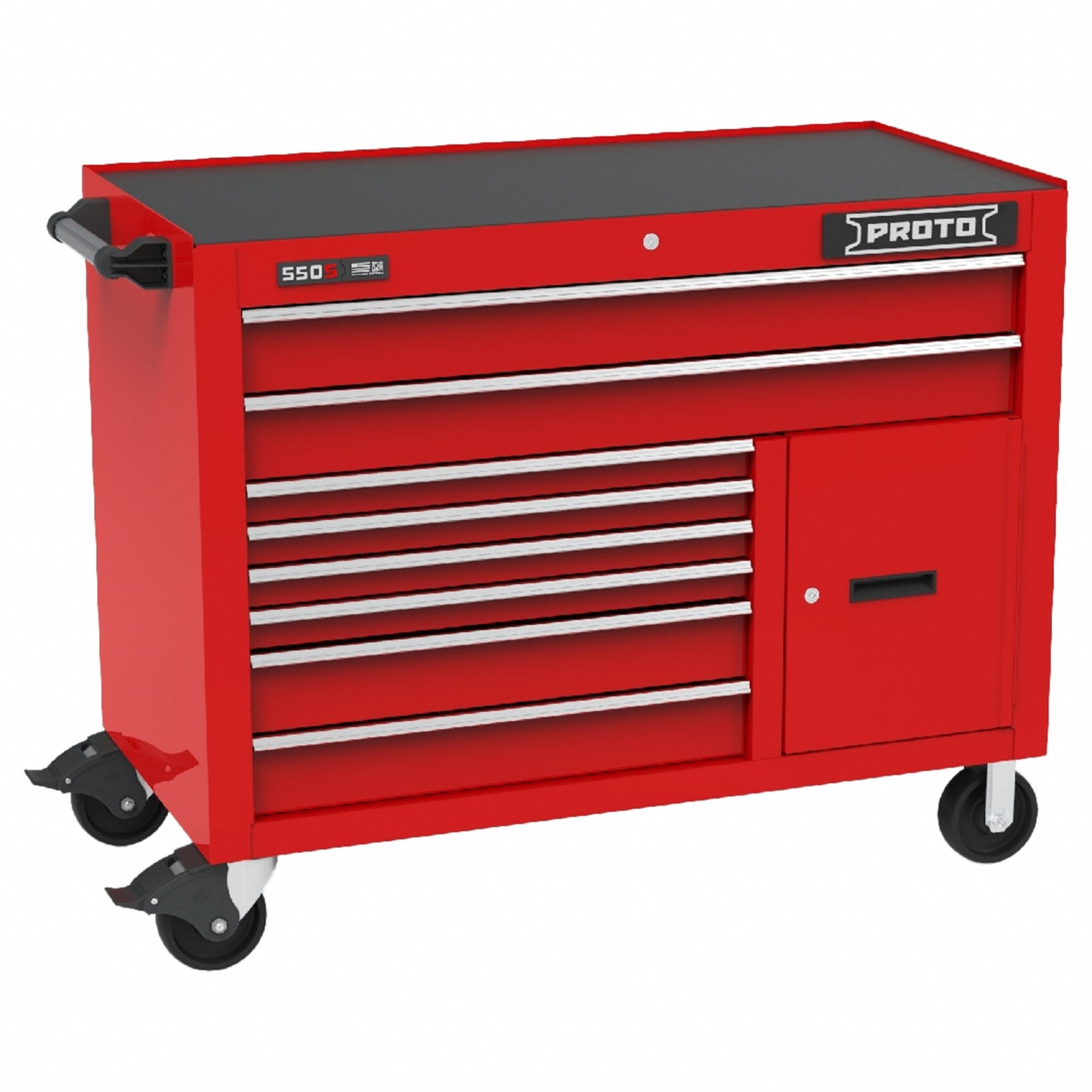 Rolling Tool Cabinet: Red / Red Drawer, 50 in W x 25 1/4 in D x 41 in H, 8 Drawers, Heavy Duty