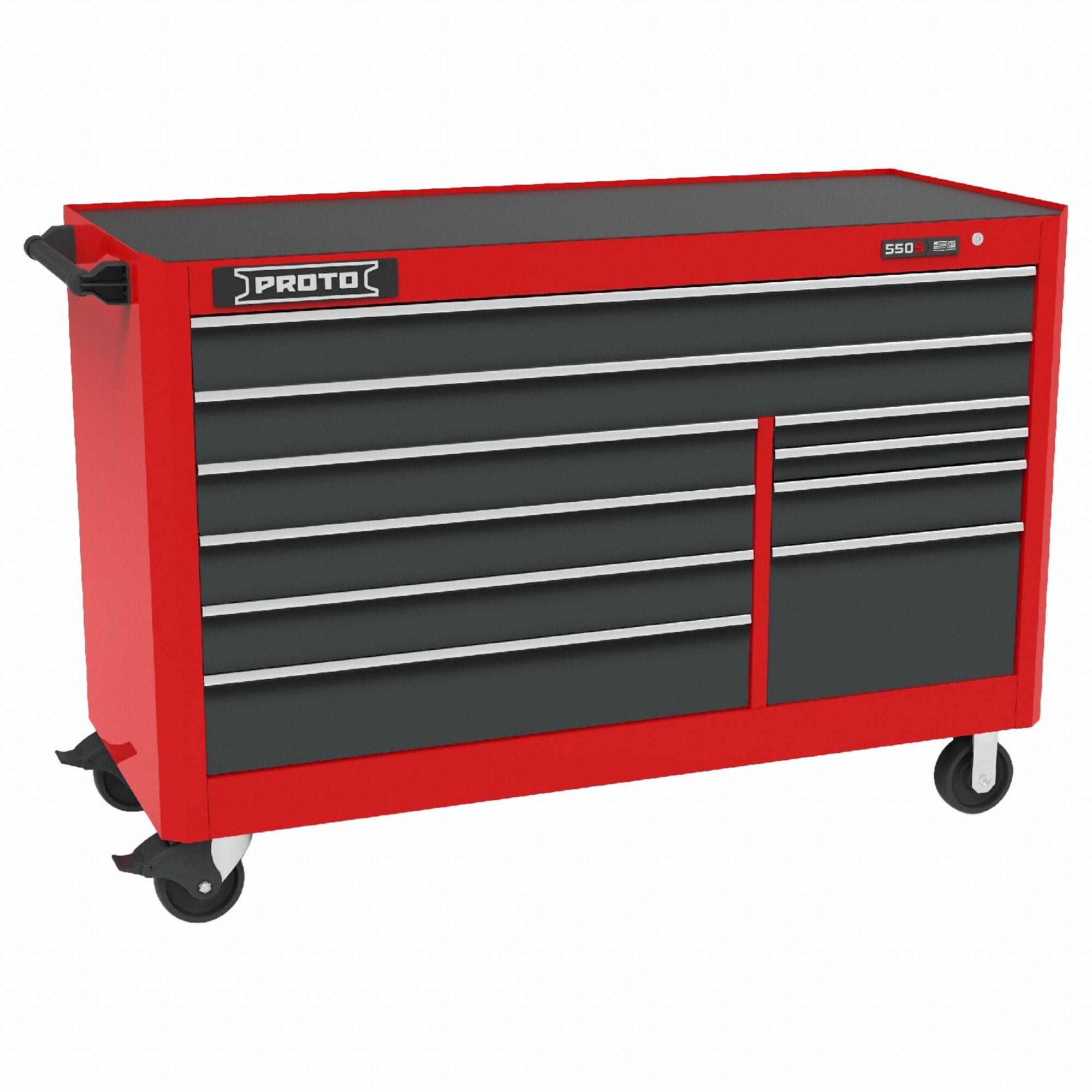 Rolling Tool Cabinet, Gray/Red, 10 Drawers