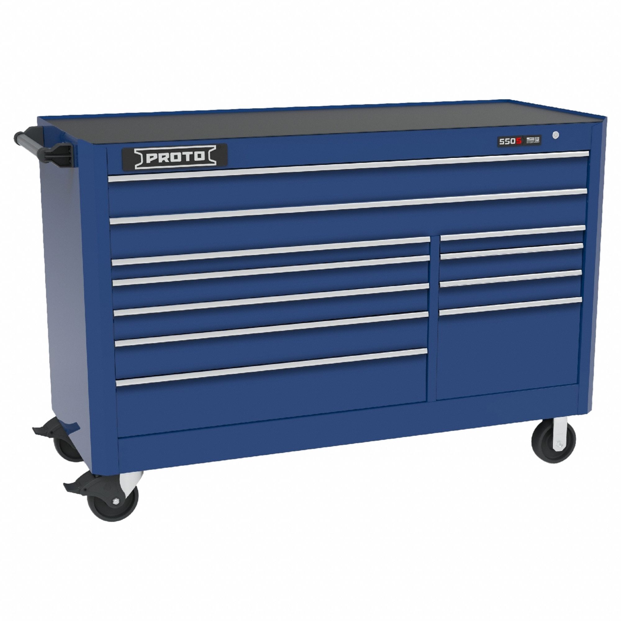 Rolling Tool Cabinet: Blue / Blue Drawer, 66 in W x 27 in D x 46 in H, 11 Drawers