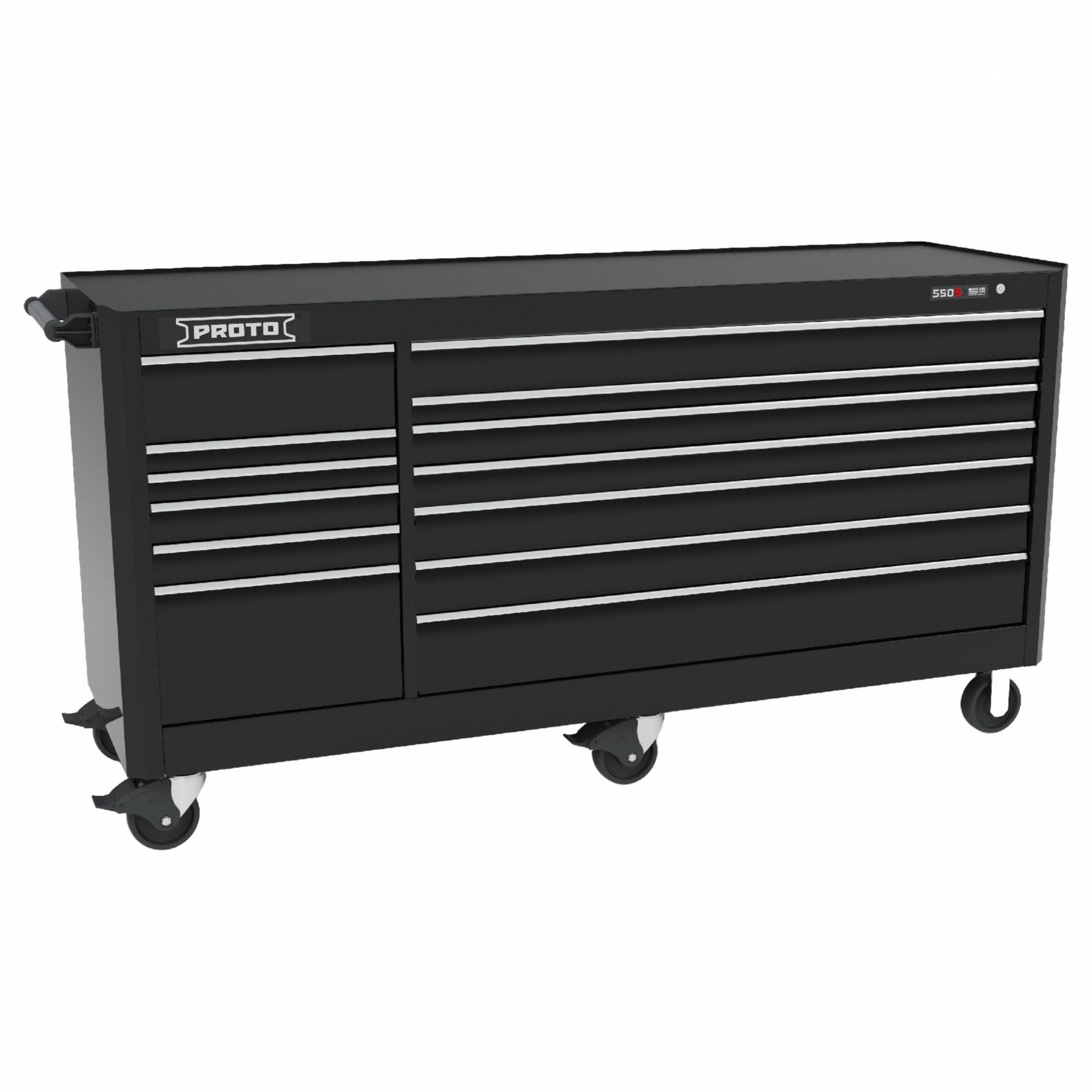 Rolling Tool Cabinet: Black / Black Drawer, 88 1/4 in W x 27 in D x 46 3/8 in H, 13 Drawers