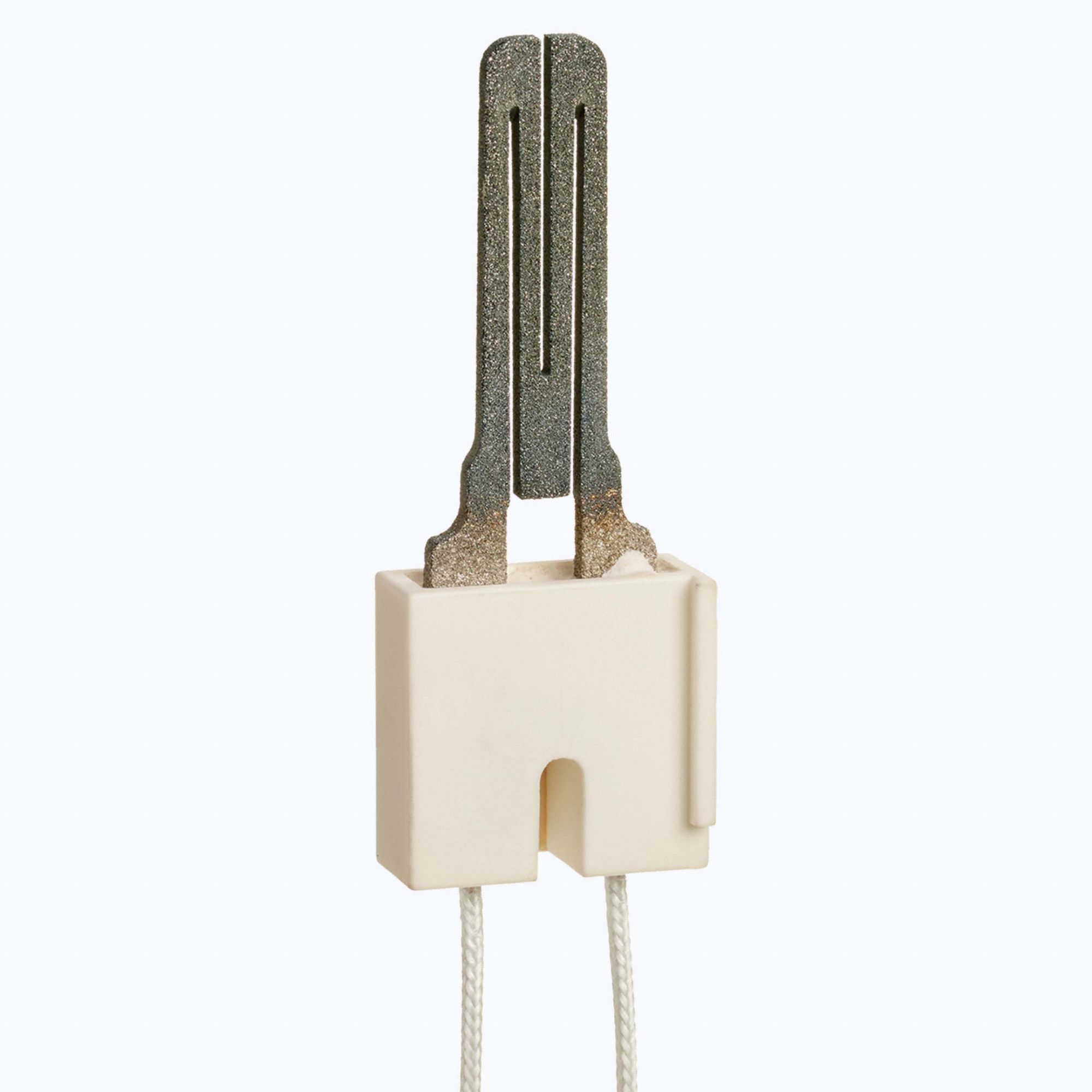 Hot Surface Igniter: Universal, Silicon Carbide, 19 1/8 in Lead Lg, 120V AC, Hardwired, Flat Tip (MPN Q4100C9046). Key specifications — Electrical Connection Type: Hardwired; Manufacturer Part Number: Q4100C9046; Brand: HONEYWELL HOME; Input Voltage: 120V AC.
