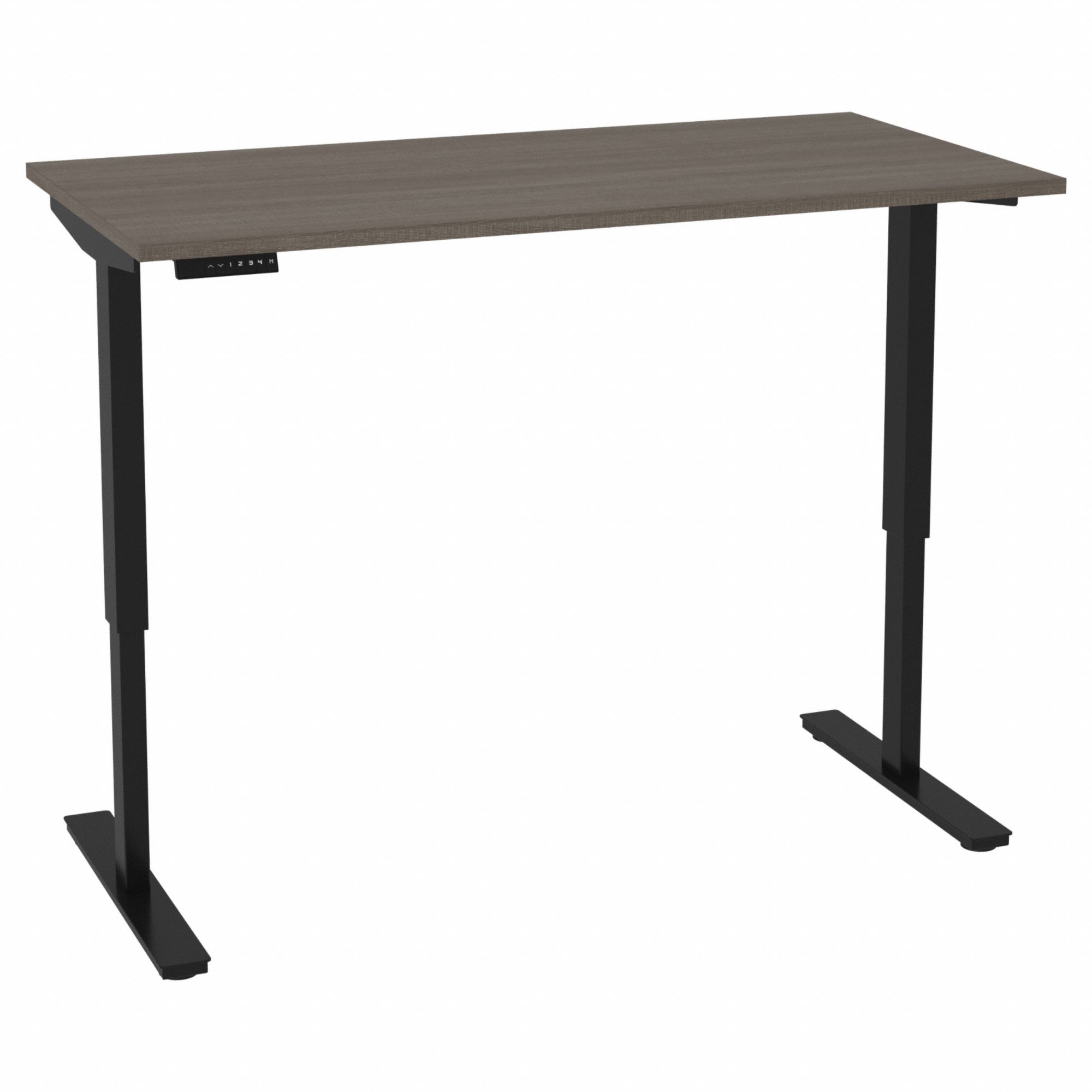 Electric Sit-Stand Desk: Bark Gray, Particle Board, 59 1/4 in Overall Wd, Metal, Bark Gray