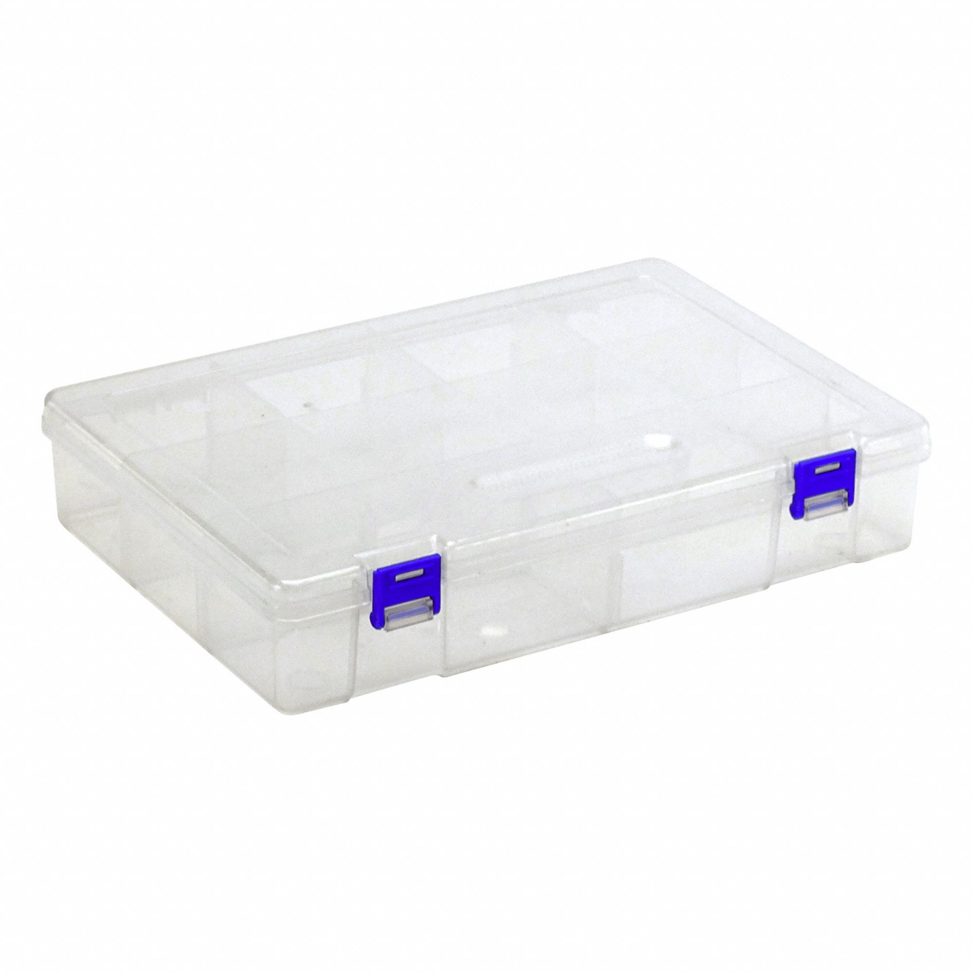 QUANTUM STORAGE SYSTEMS Compartment Storage Box: 11 3/4 in x 7 3/4 in x 2 1/4 in, Clear (MPN QB800). Key specifications — Color: Clear; Brand: QUANTUM STORAGE SYSTEMS; Material: Plastic.