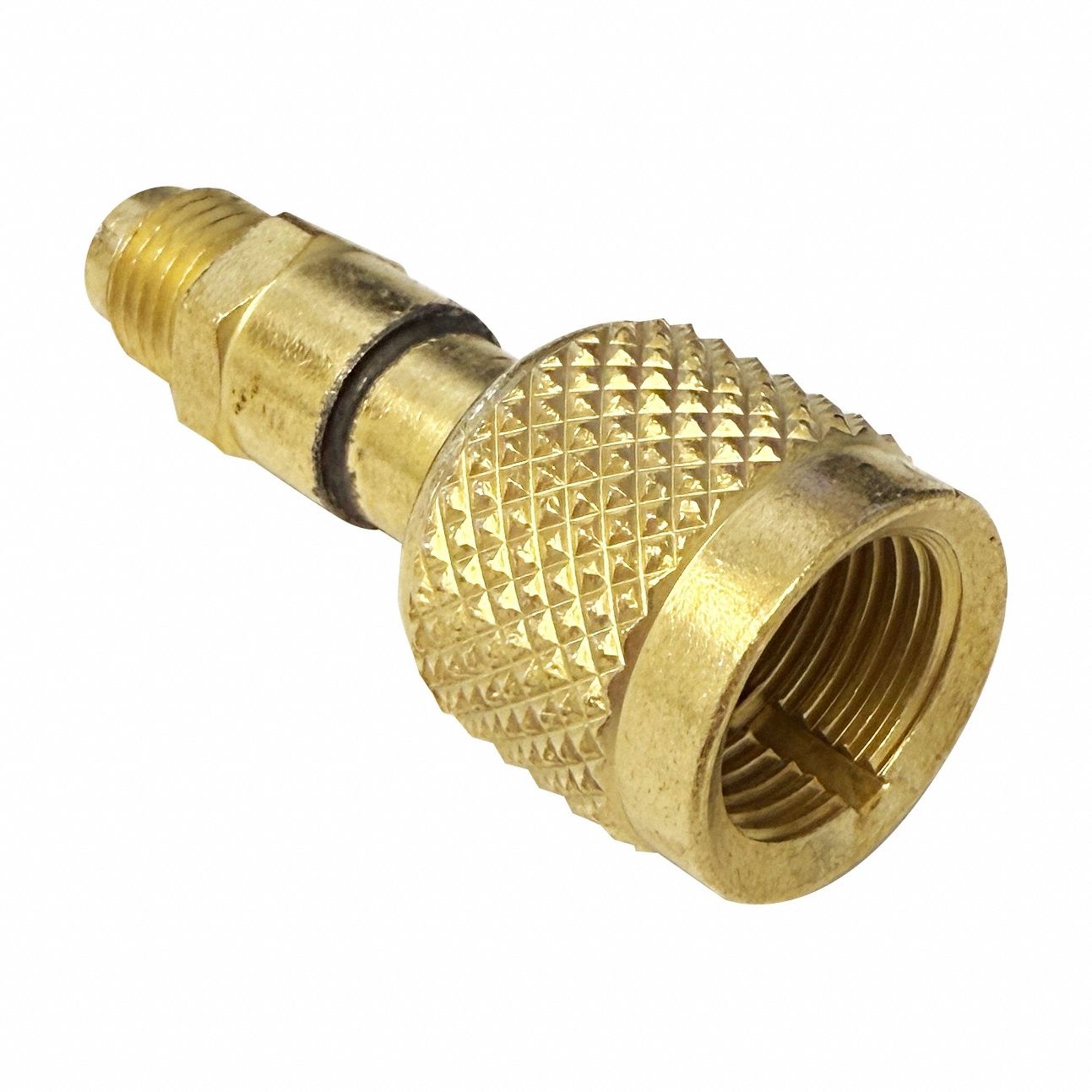 Quick Coupler: 3 in Lg, 180° Angle, Input 3/8 in Female SAE Right-Hand, A2L Compatible