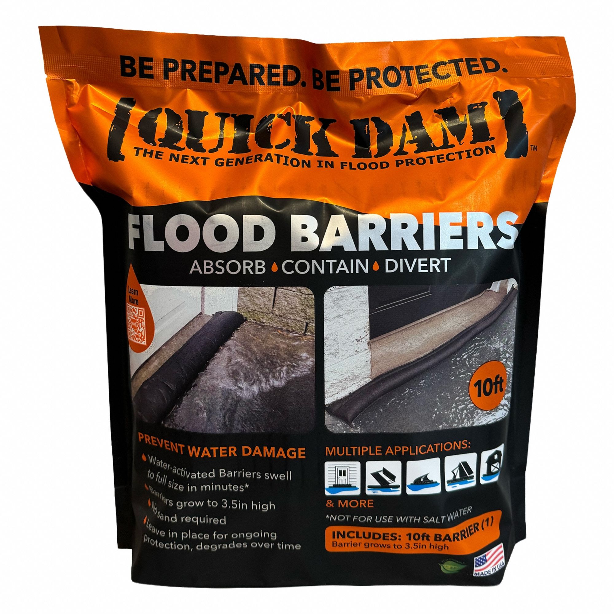 Water Activated Flood Barrier: Fresh Water, 3 1/2 in Overall Ht, 6 1/2 in Overall Wd