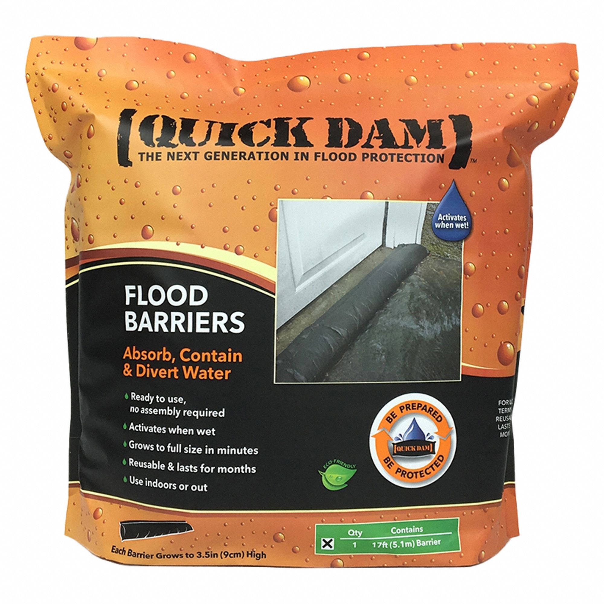 QUICK DAM, Fresh Water, 3 1/2 in Overall Ht, Water Activated Flood ...
