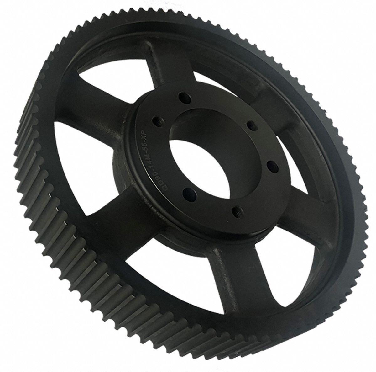 Timing Belt Pulley: Curvilinear, Bushed, For HTD Timing Belt Section, 112 Teeth