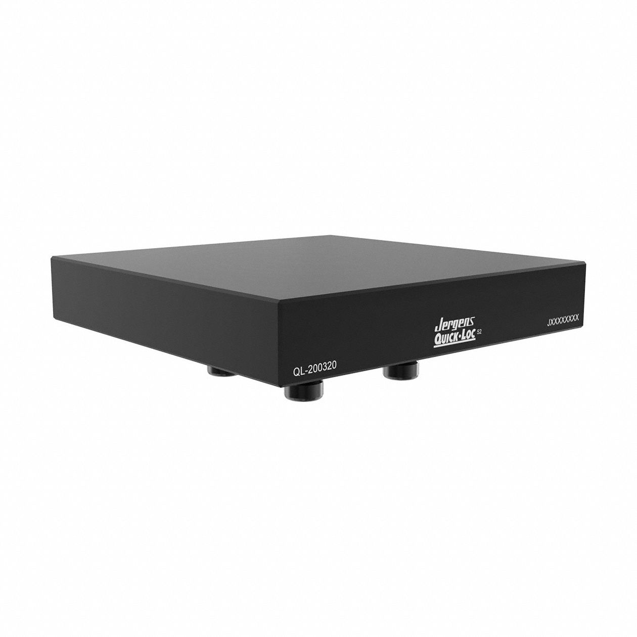 JERGENS Machinable Support Pallet: Quick-Loc, Square, Carbon Steel, 156 mm W x 156 mm L x 27 mm H (MPN QL-200320). Key specifications — Product Type: Machinable Support Pallet; Brand: JERGENS; Includes: Pull Studs; Compatible Pull Stud Part Number: QL-200800.