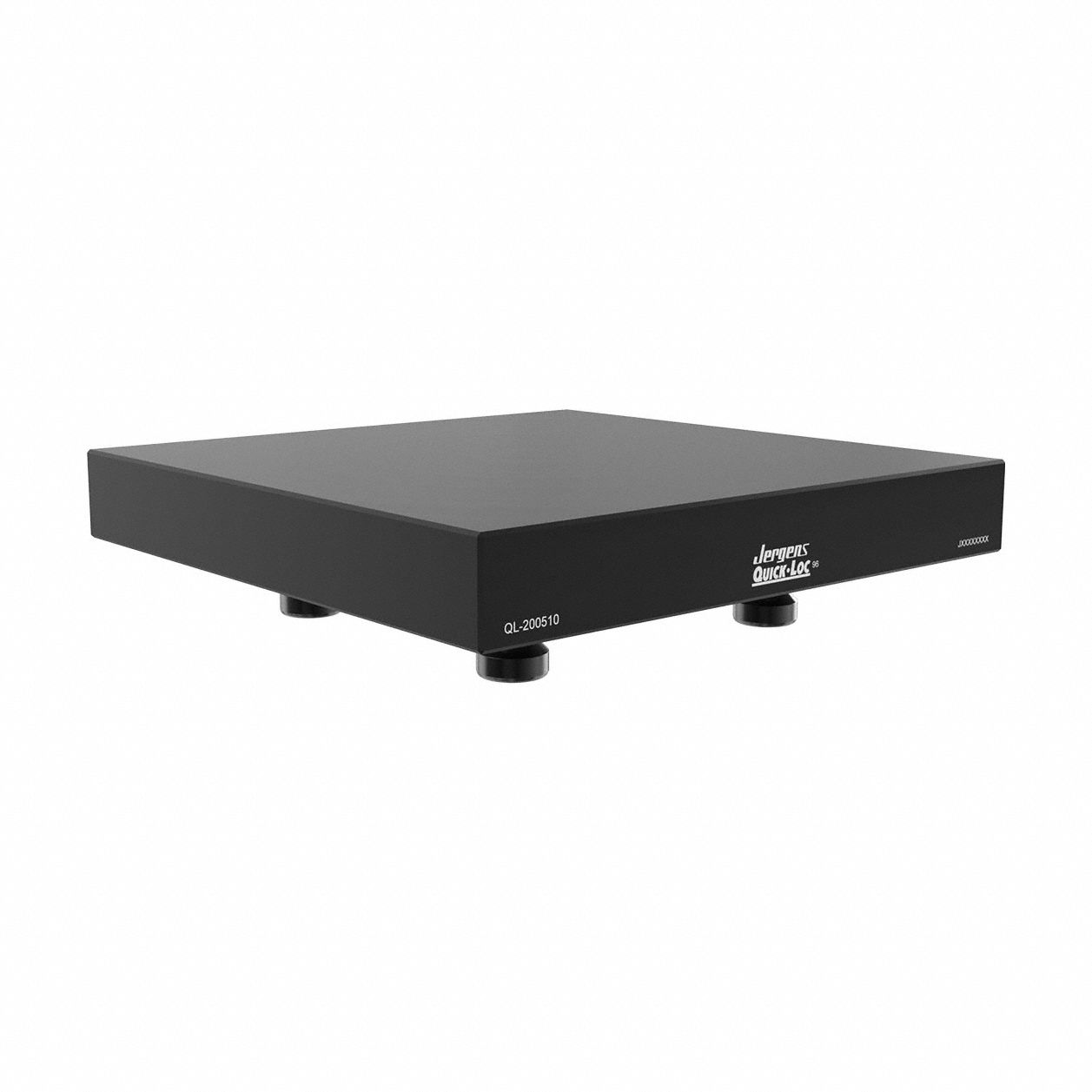 JERGENS Machinable Support Pallet: Quick-Loc, Square, Carbon Steel, 192 mm W x 192 mm L x 27 mm H (MPN QL-200510). Key specifications — Product Type: Machinable Support Pallet; Brand: JERGENS; Includes: Pull Studs; Compatible Pull Stud Part Number: QL-200805.