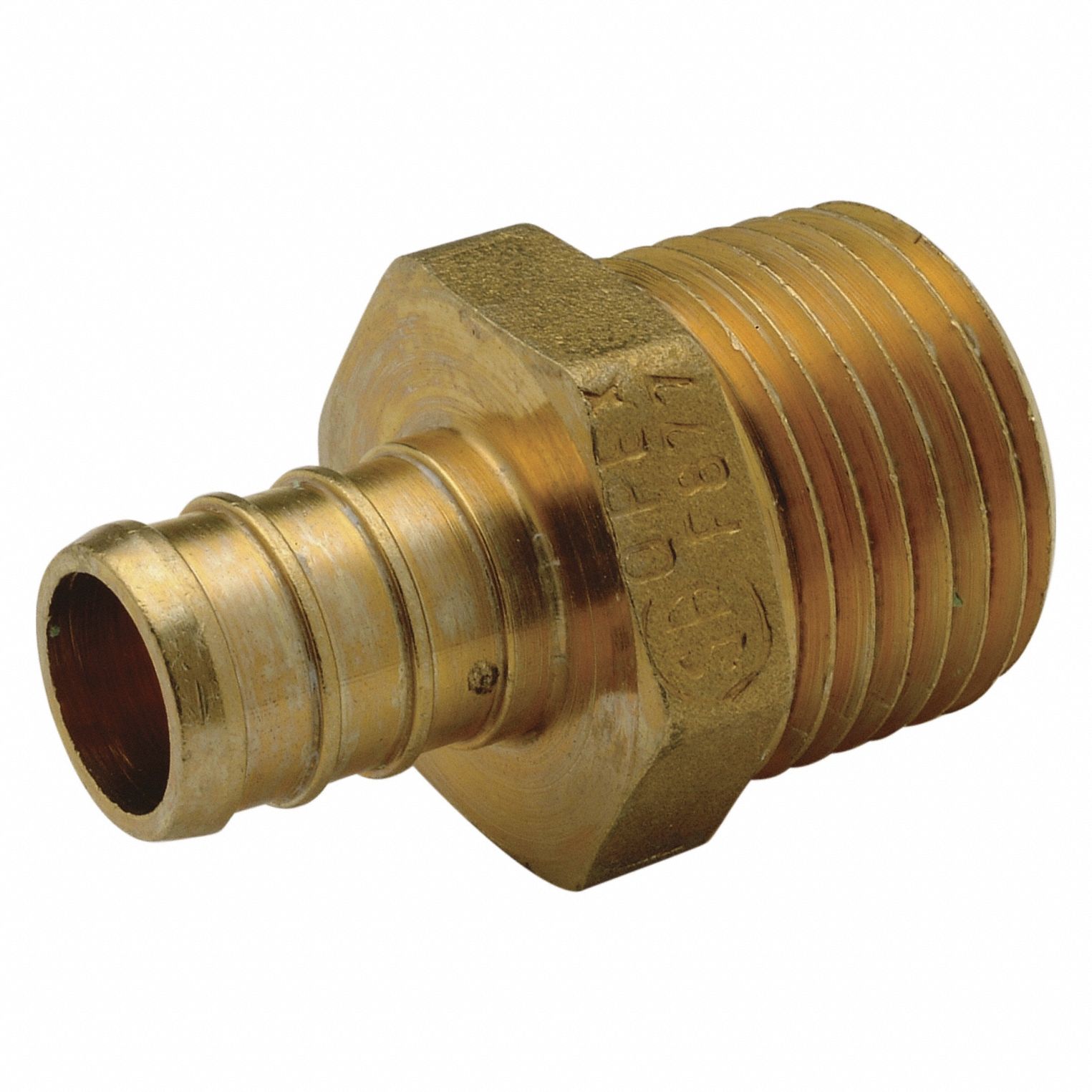 Barbed Fitting Adapter: 1 35/64 in ID x 2 in Pipe Size, Barbed x FNPT, Brass