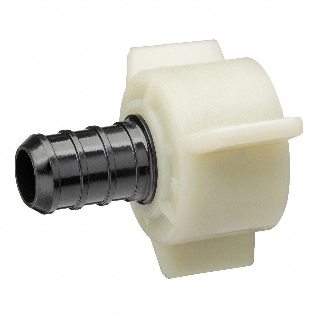 Barbed Fitting Adapter: 19/32 in ID x 3/4 in Pipe Size, Barbed x FNPT, Polymer