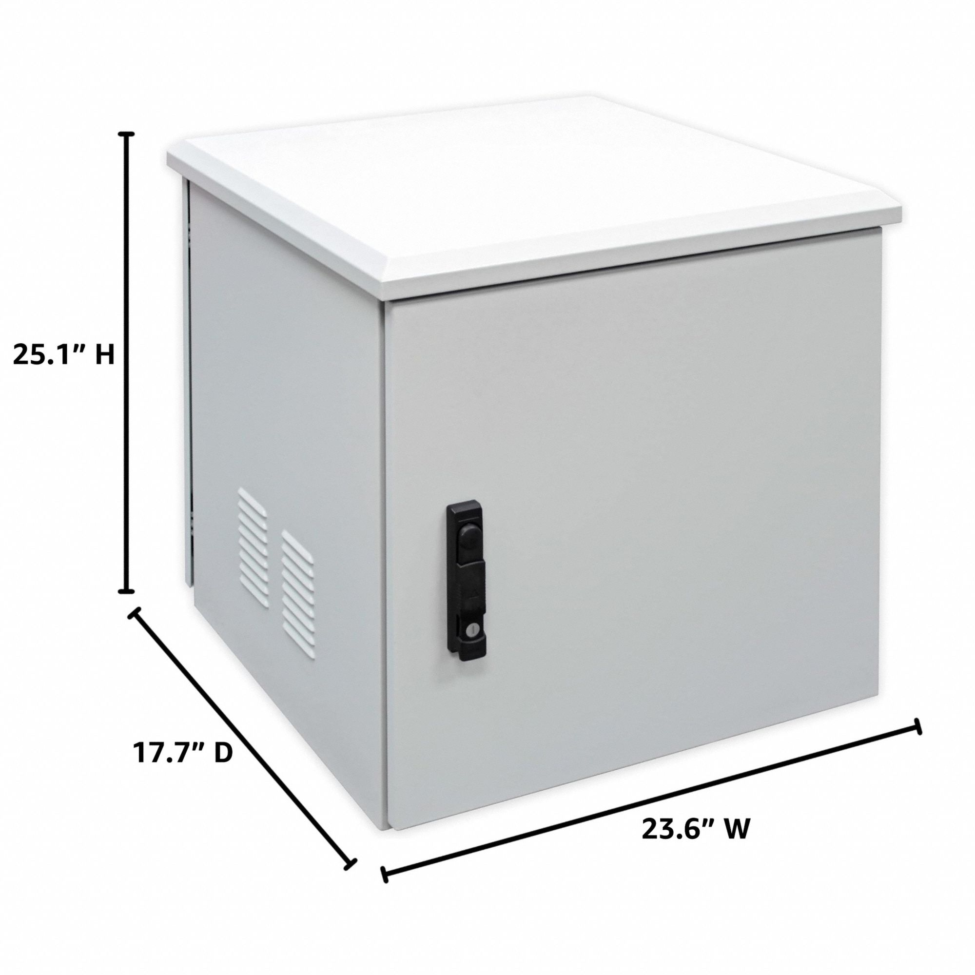 Network Cabinet: 12 Rack Units, 25 1/8 in x 23 5/8 in x 17 3/4 in, Powder Coated, Steel