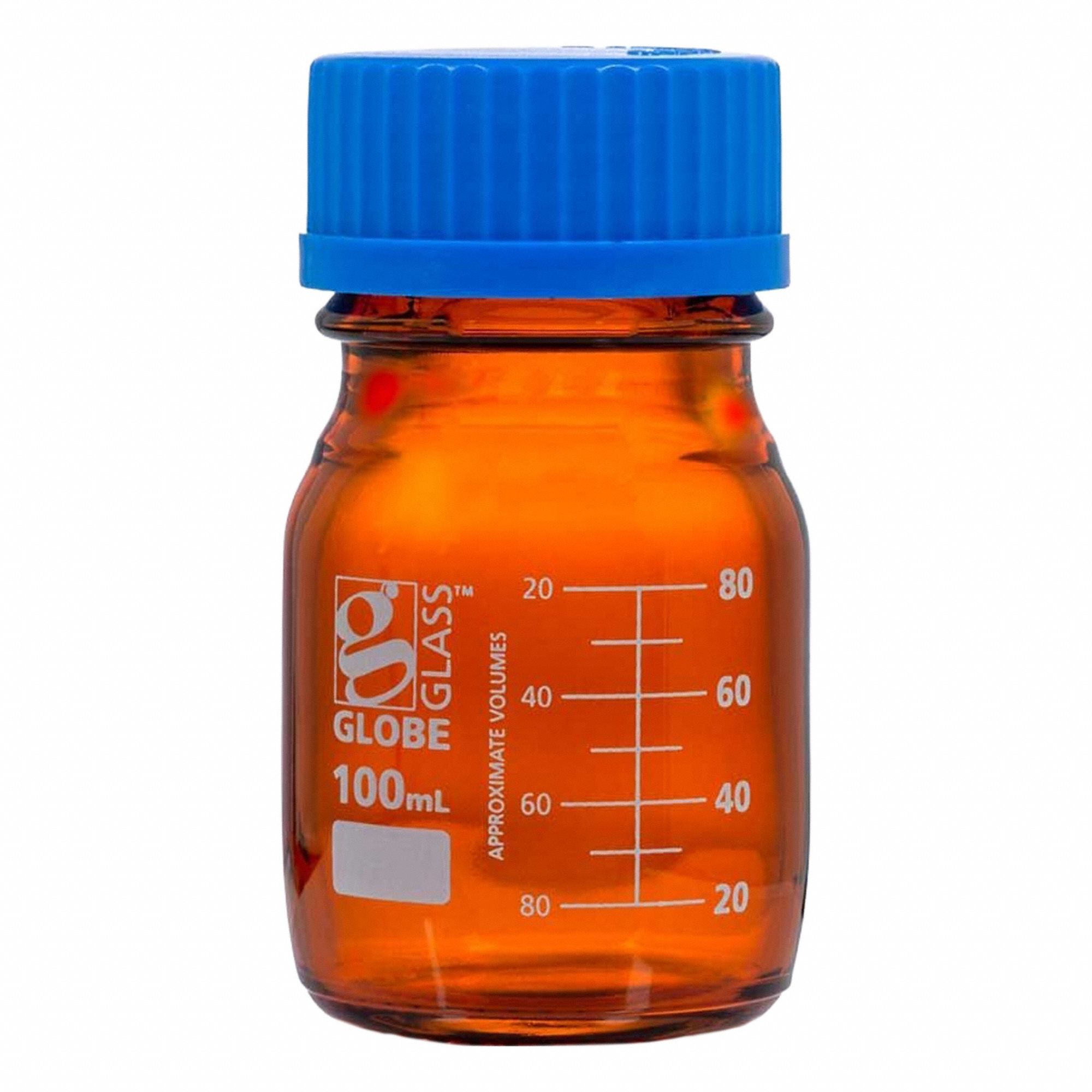 GLOBE SCIENTIFIC Media Bottle: 100 mL, Screw-On, 45 mm, 100 mm, Amber, Closure Included, ASTM (MPN 8110100). Key specifications — Closure Type: Screw-On; Mouth Size: Wide; Screw Closure Size: 45 mm; Brand: GLOBE SCIENTIFIC; Body Color: Amber.