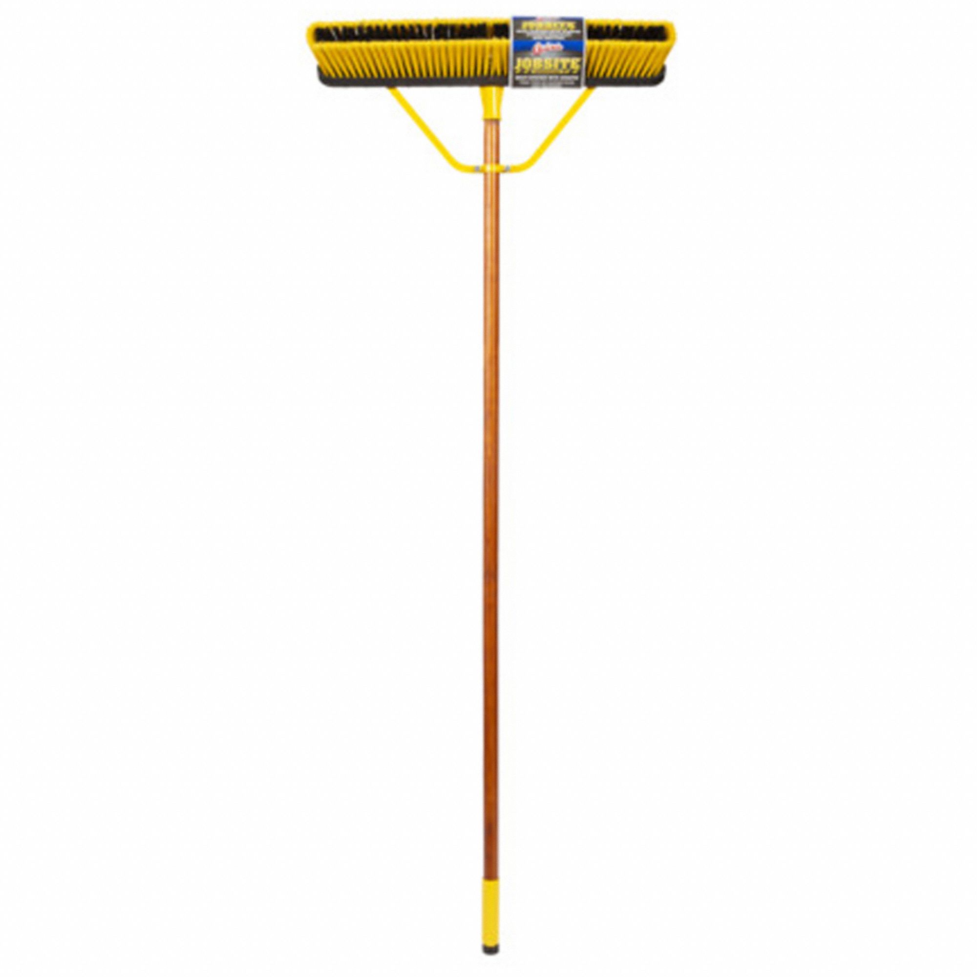 Push Broom: 24 in Sweep Face, Soft/Stiff Combo, Synthetic, Yellow Bristle, 60 in Handle Lg
