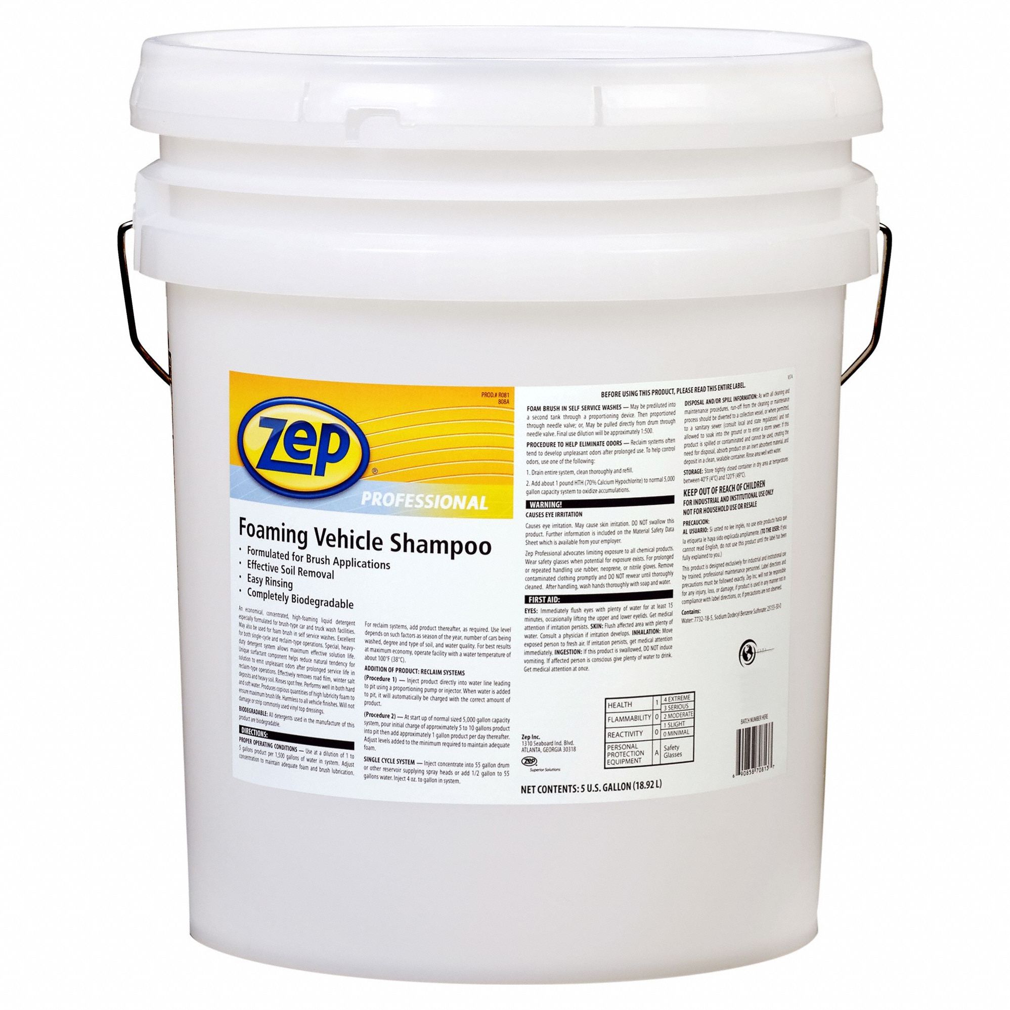 Foaming Vehicle Shampoo: 5 gal, Bucket