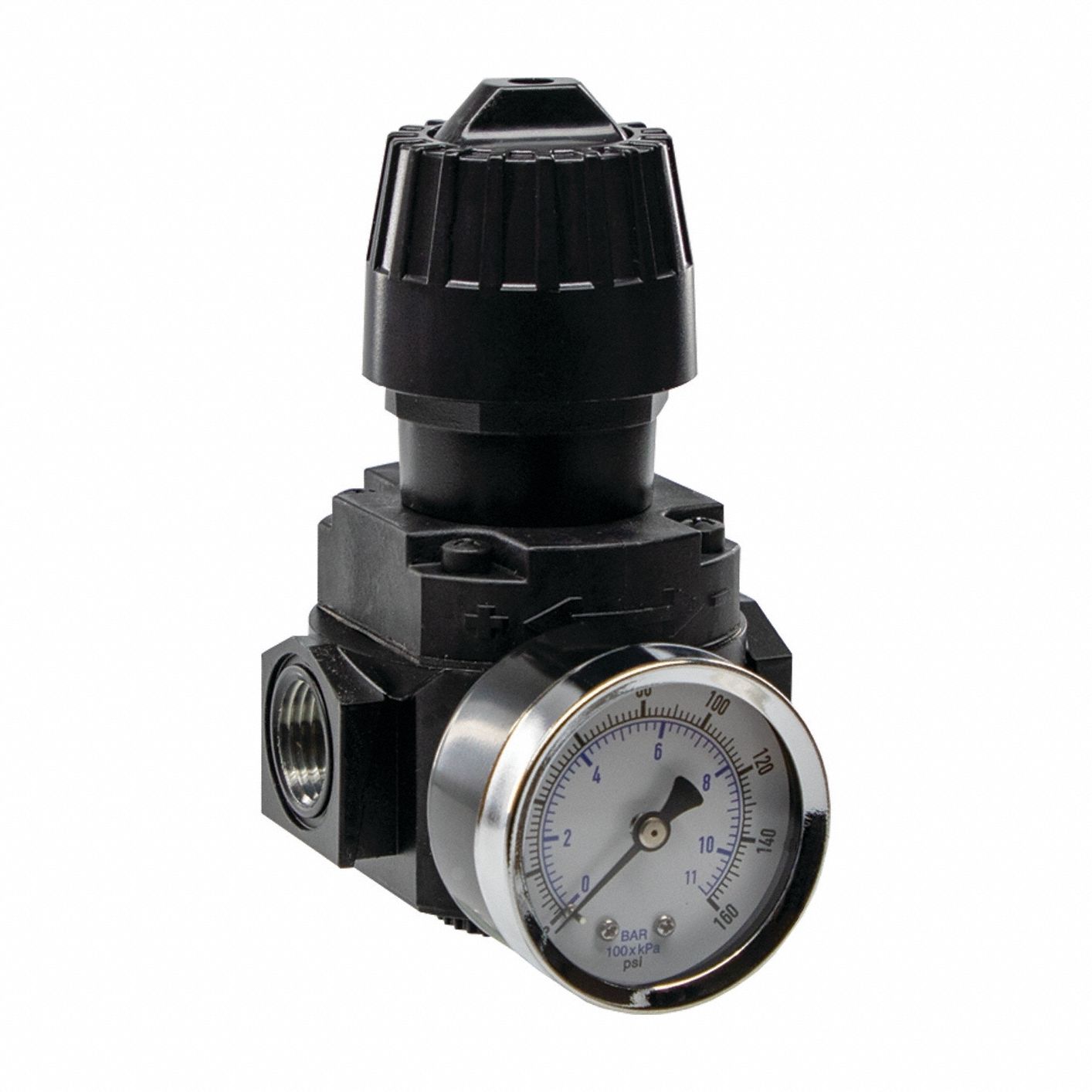 Regulator: Zinc, 1/2 in NPT, 88 scfm, 0 psig to 250 psig, 300 psig Max Op Pressure, Knob