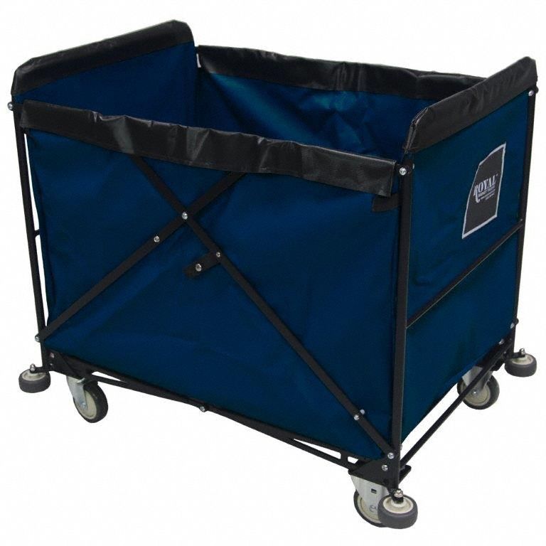 Collapsible Basket Truck: Navy Blue, (2) Rigid/(2) Swivel, 16 bu Truck Capacity