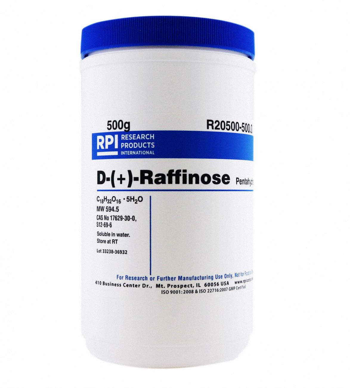 D-(+)-Raffinose Pentahydrate: USP, 500 g, 17629-30-0/512-69-6, Reagent, Powder, 18 mo Shelf Life, 1