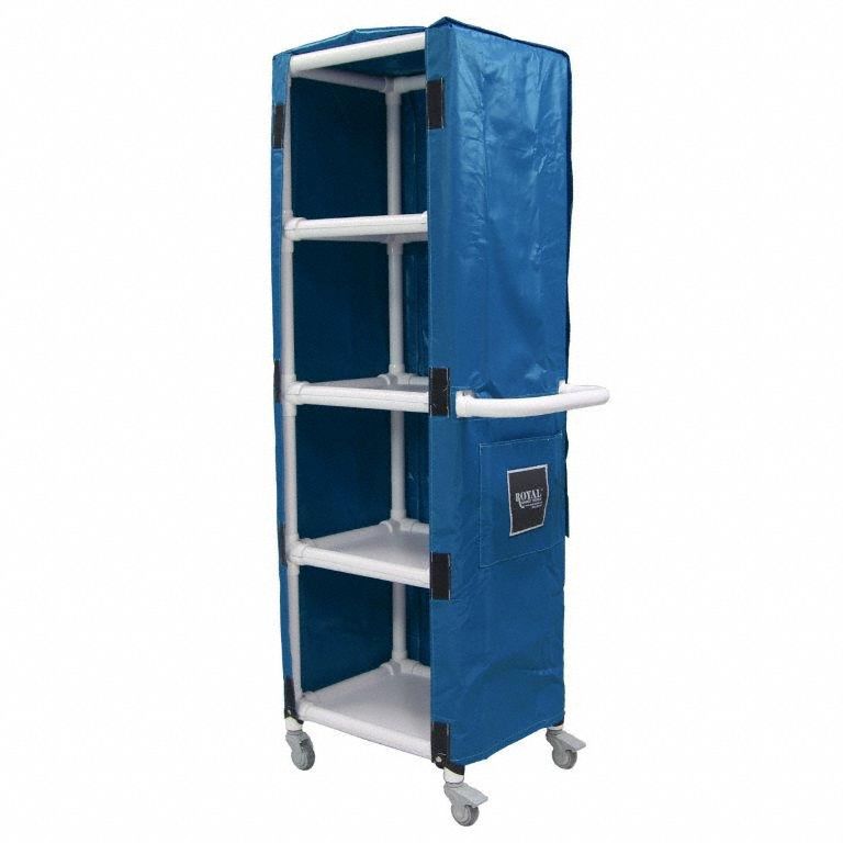 Linen Cart: Blue, (4) Swivel, 24 in Overall Lg, 78 in Overall Ht, 2 Compartments