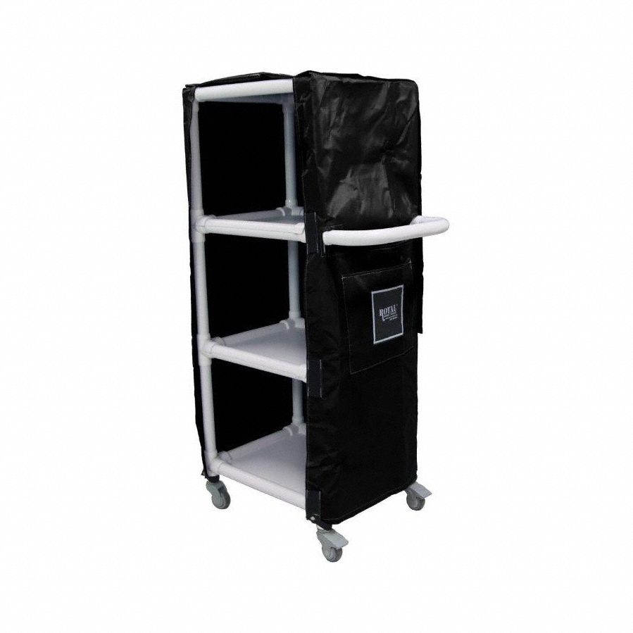 Linen Cart: Black, (4) Swivel, 24 in Overall Lg, 61 in Overall Ht, 3 Shelves