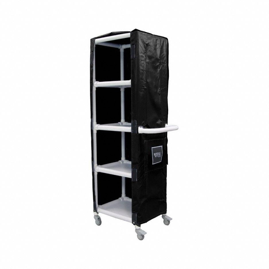 Linen Cart: Black, (4) Swivel, 24 in Overall Lg, 78 in Overall Ht, PVC, Vinyl