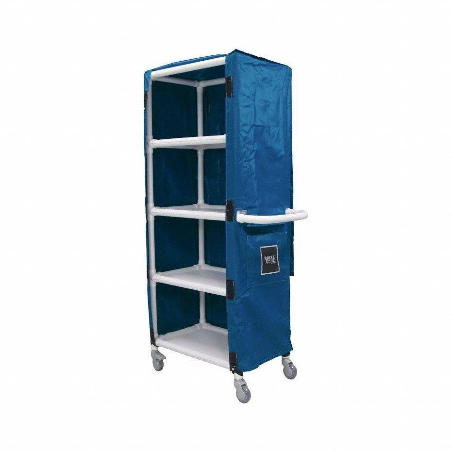 Linen Cart: Blue, (4) Swivel, 32 in Overall Lg, 78 in Overall Ht, 4 Compartments