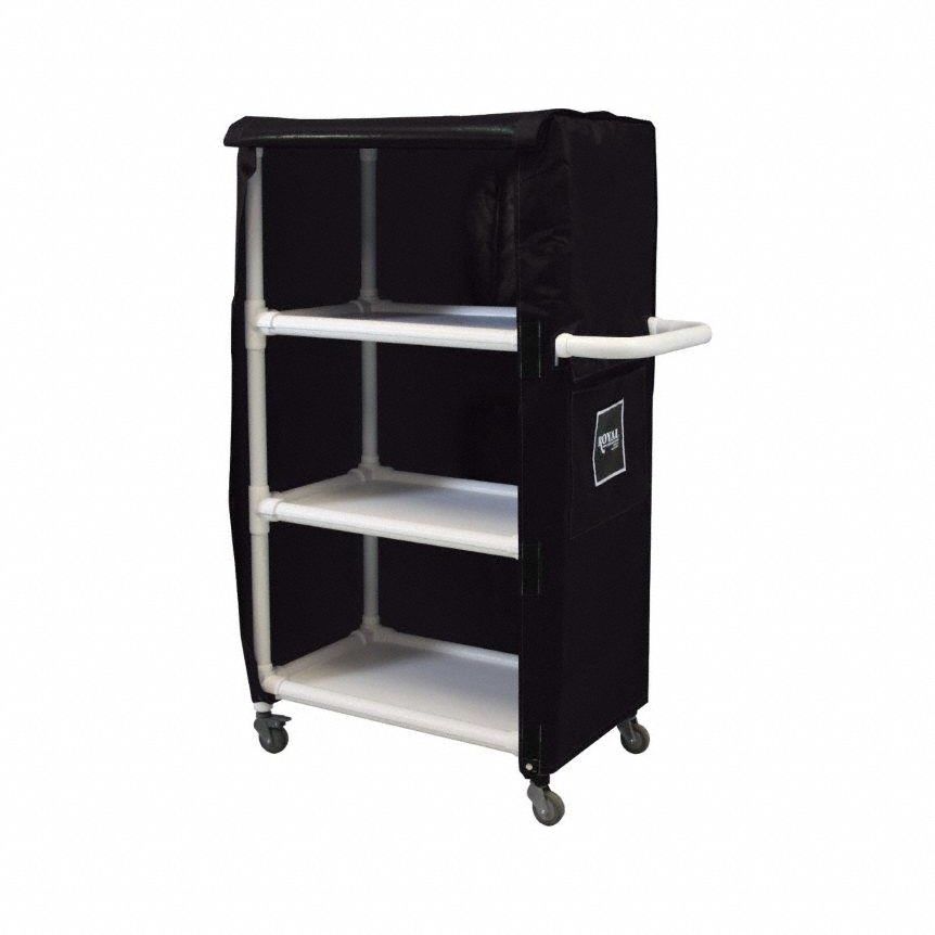 Linen Cart: Black, (4) Swivel, 32 in Overall Lg, 61 in Overall Ht, 3 Shelves
