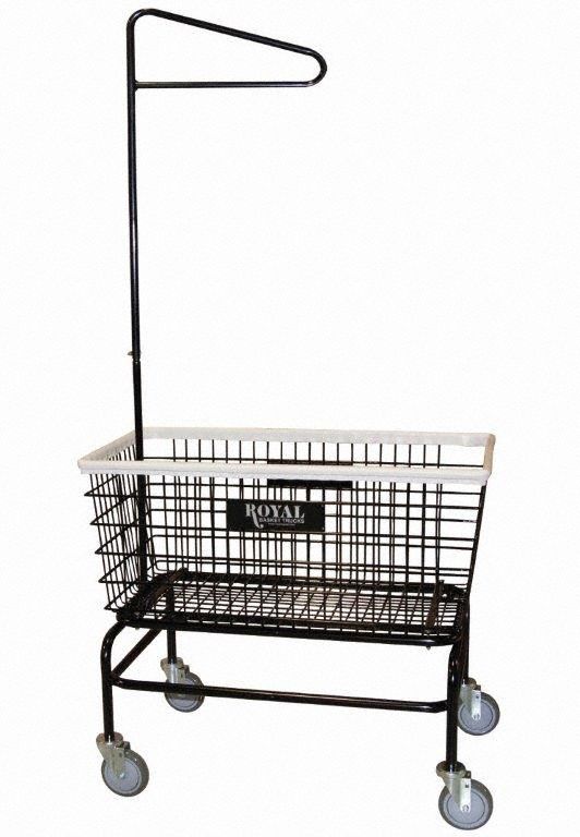 Wire Laundry Cart: Black, Non-Marking, 6.5 cu ft Total Volume, 55 lb Wt Capacity