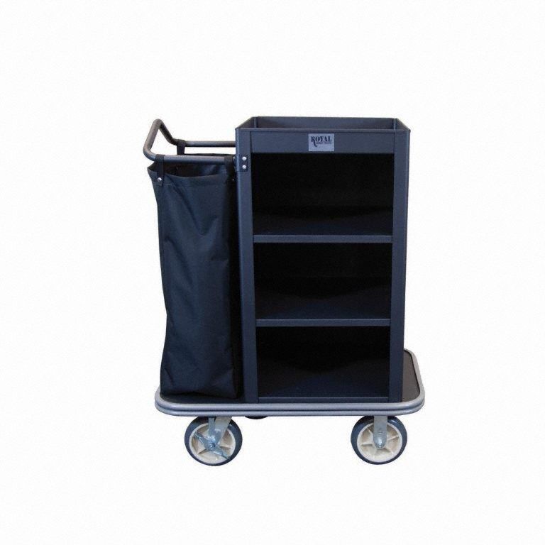 Housekeeping Cart: Black, 47 in Overall Ht, 22 in Overall Wd, 37 in Overall Dp