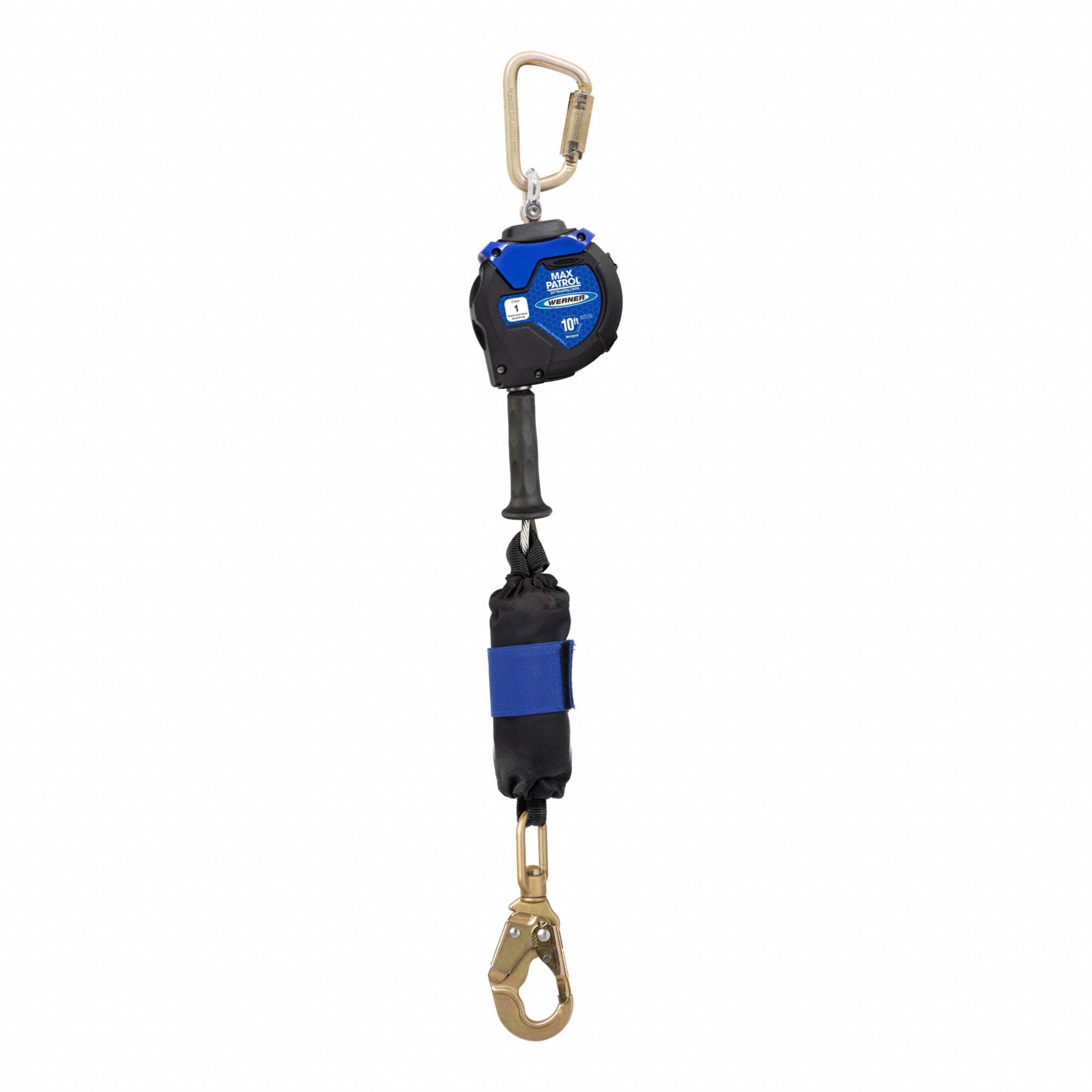 Self-Retracting Lifelines: Steel Carabiner Anchor, Harness Steel Swivel Snap Hook, 10 ft Line