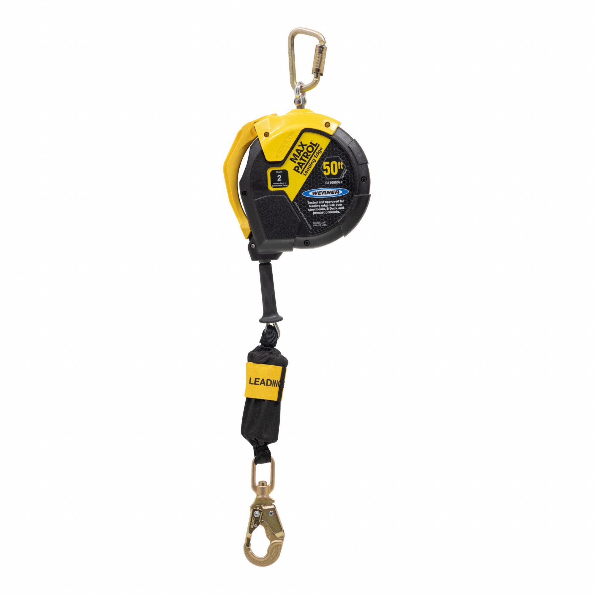 Self-Retracting Lifelines: Steel Carabiner Anchor, Harness Steel Swivel Snap Hook, 50 ft Line