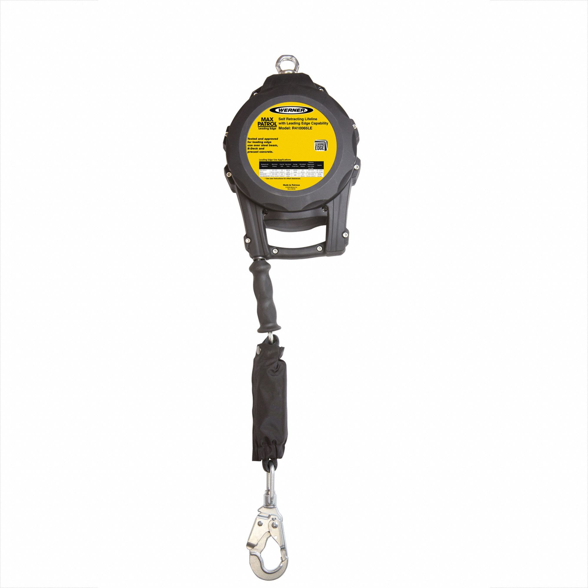 Self-Retracting Lifeline: Steel Carabiner Anchor, Harness Steel Swivel Snap Hook, 65 ft Line
