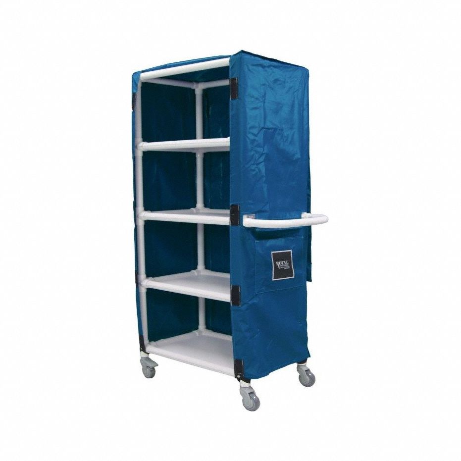 Linen Cart: Blue, (4) Swivel, 42 in Overall Lg, 79 in Overall Ht, 4 Compartments
