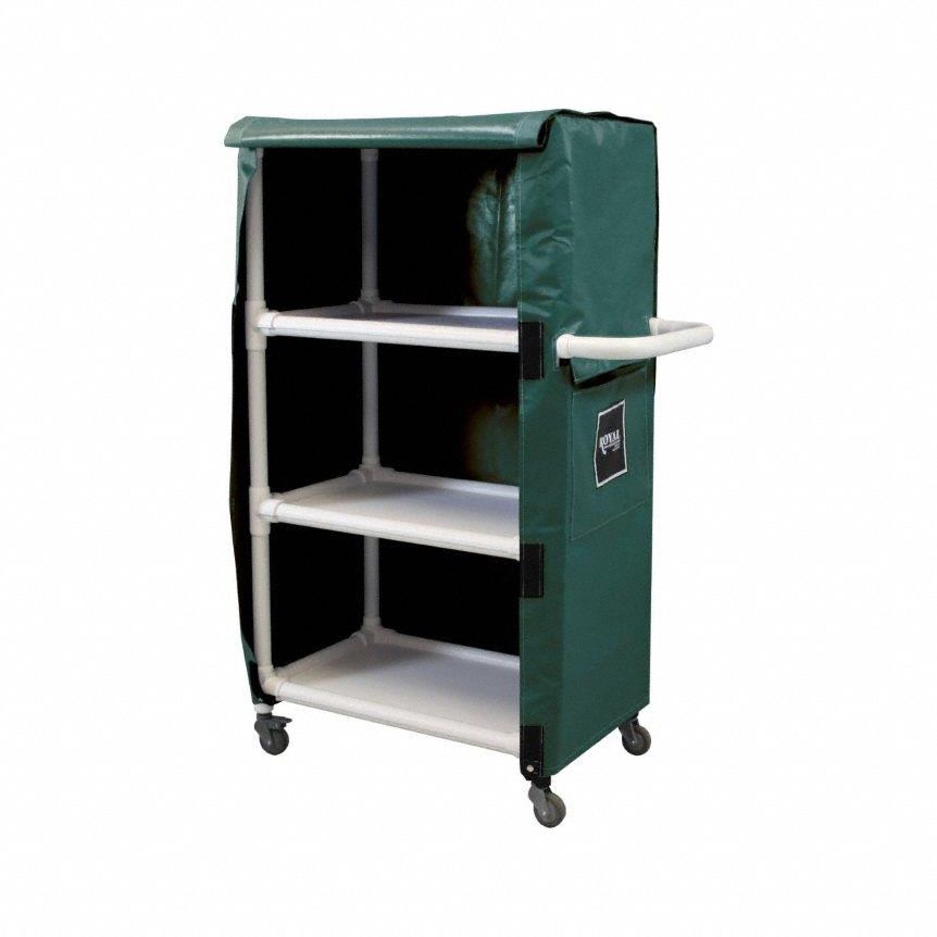 Linen Cart: Green, (4) Swivel, 32 in Overall Lg, 61 in Overall Ht, 3 Shelves
