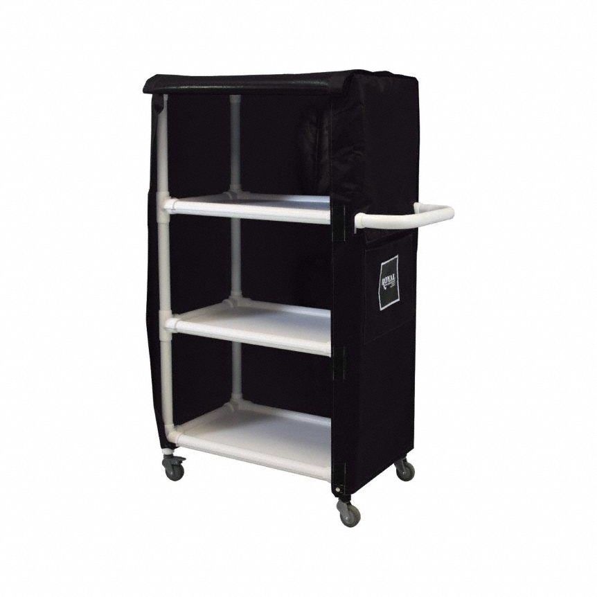 Linen Cart: Black, (4) Swivel, 42 in Overall Lg, 62 in Overall Ht, 3 Shelves