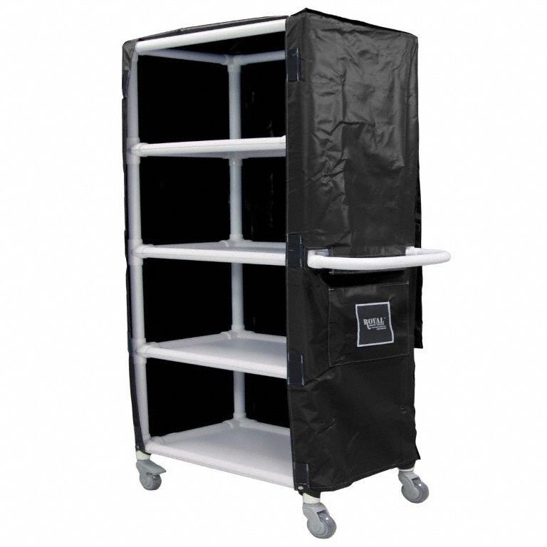 Linen Cart: Black, (4) Swivel, 42 in Overall Lg, 79 in Overall Ht, 4 Shelves
