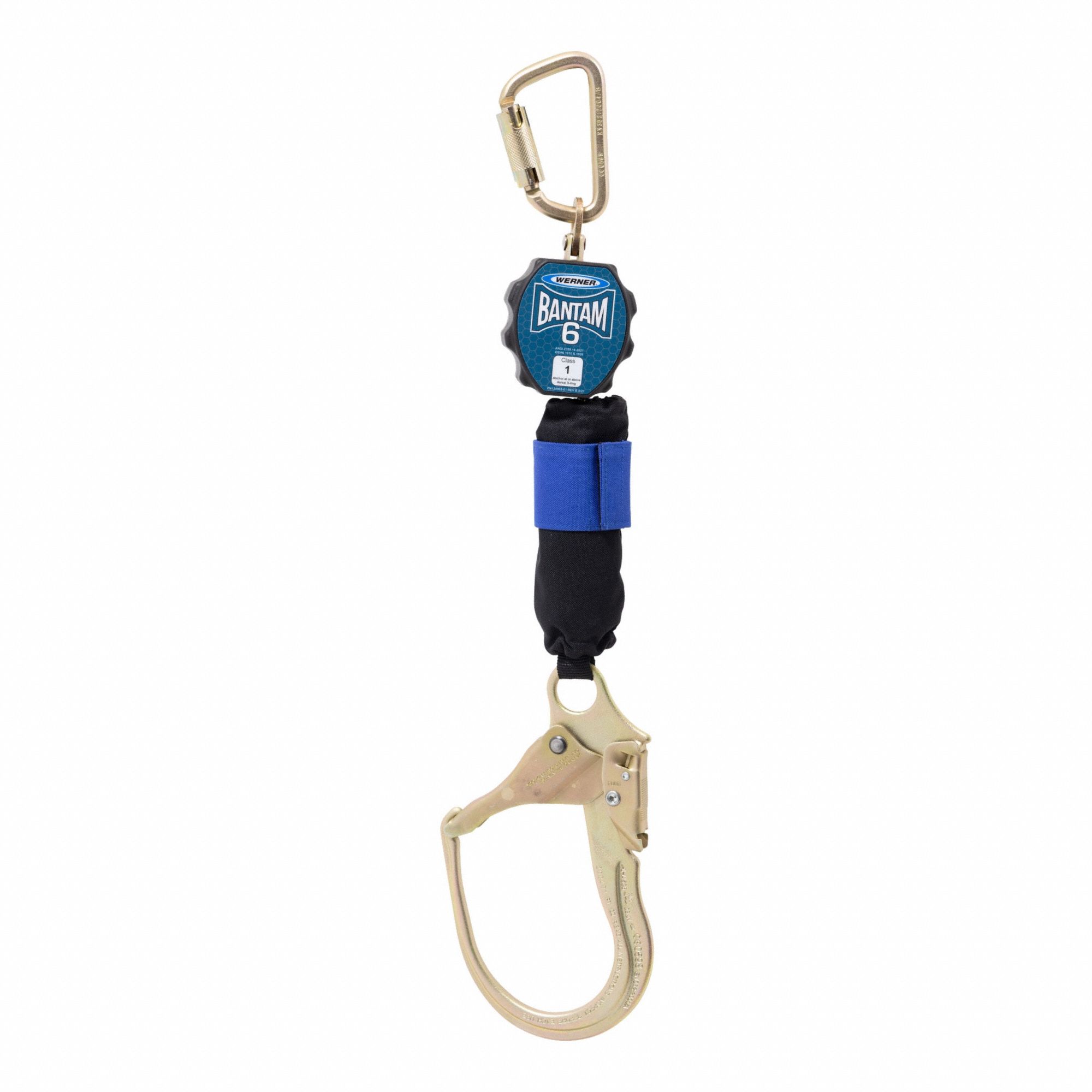 Self-Retracting Lifeline: 2 3/4 inSteel Snap Hook Anchor, Harness Steel Carabiner, 6 ft Line